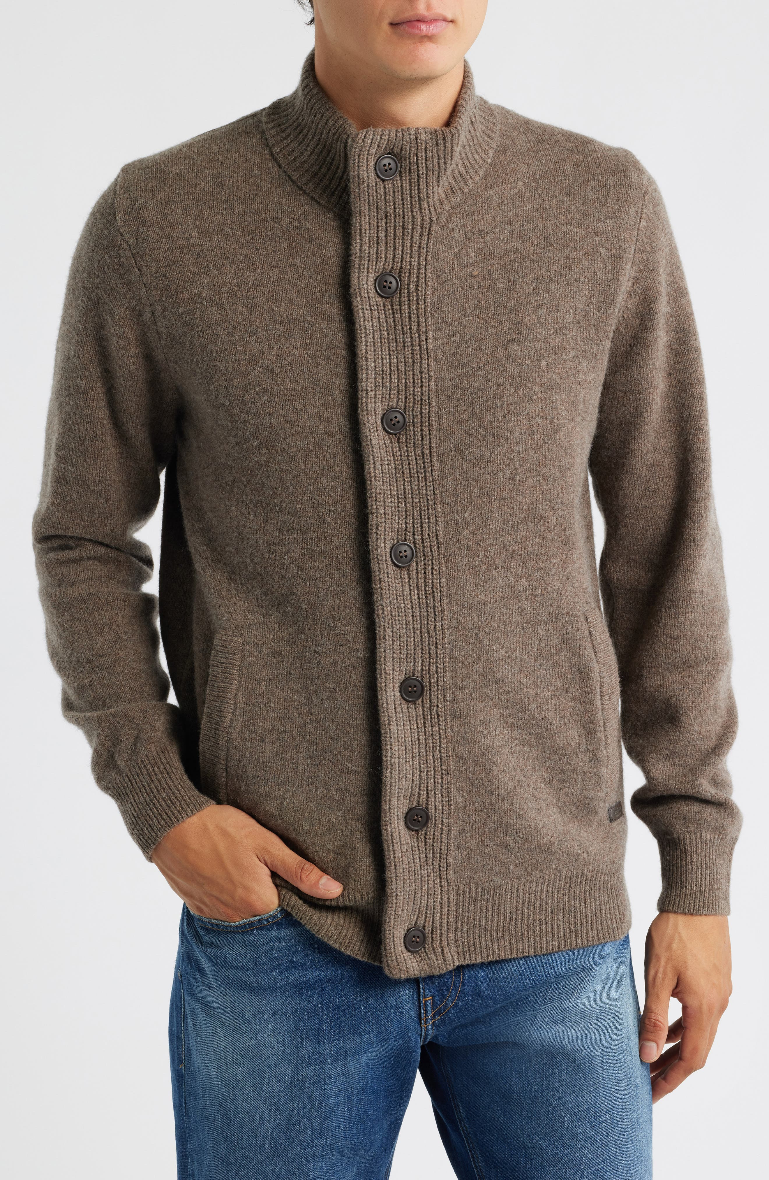 Barbour Wool Button & Zip Front Cardigan in Dark Stone at Nordstrom - 4