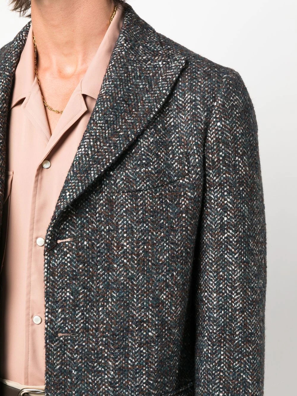 herringbone single-breasted coat - 5