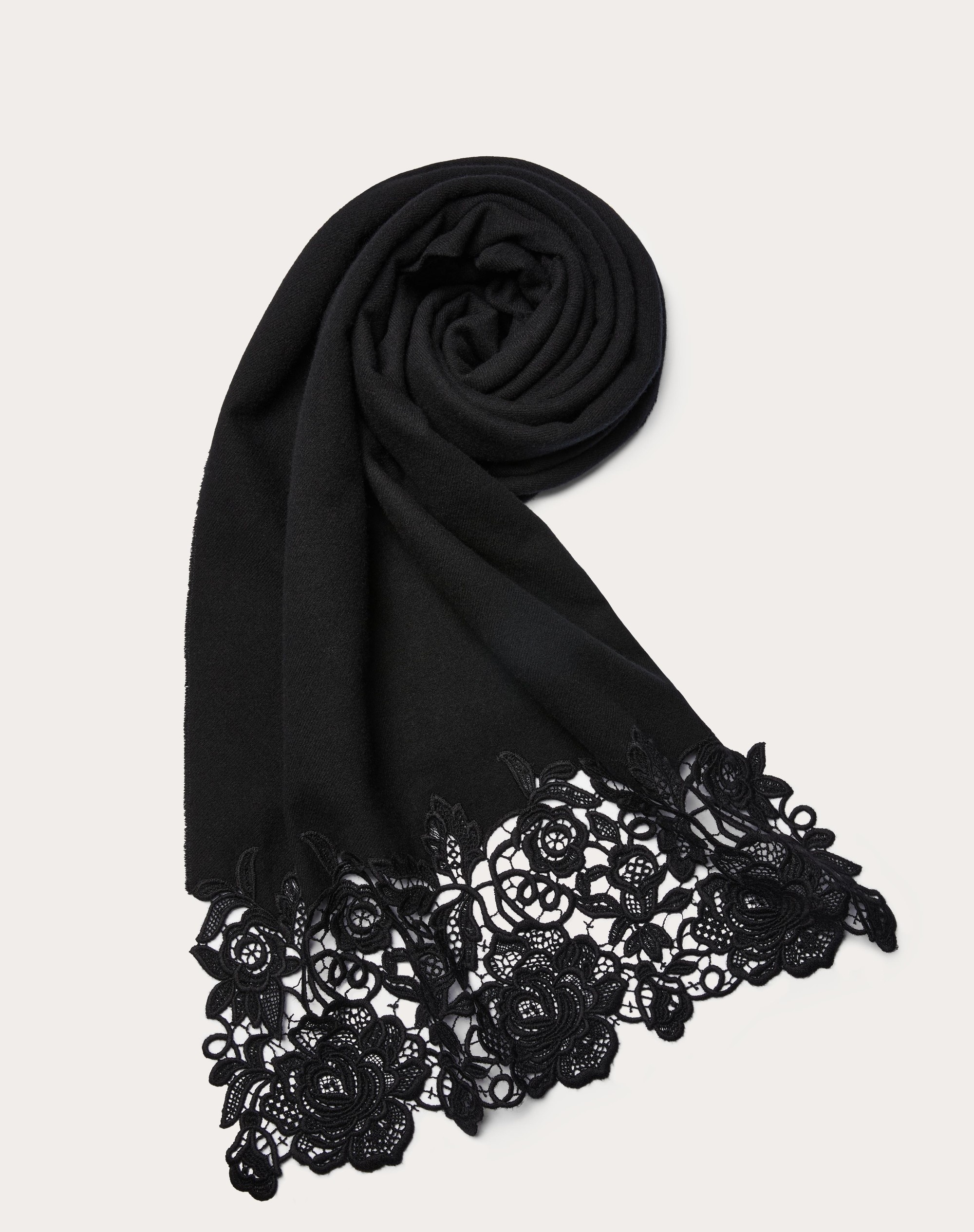 WOOL AND CASHMERE LACE SCARF WITH MACRAME LACE DETAIL - 1