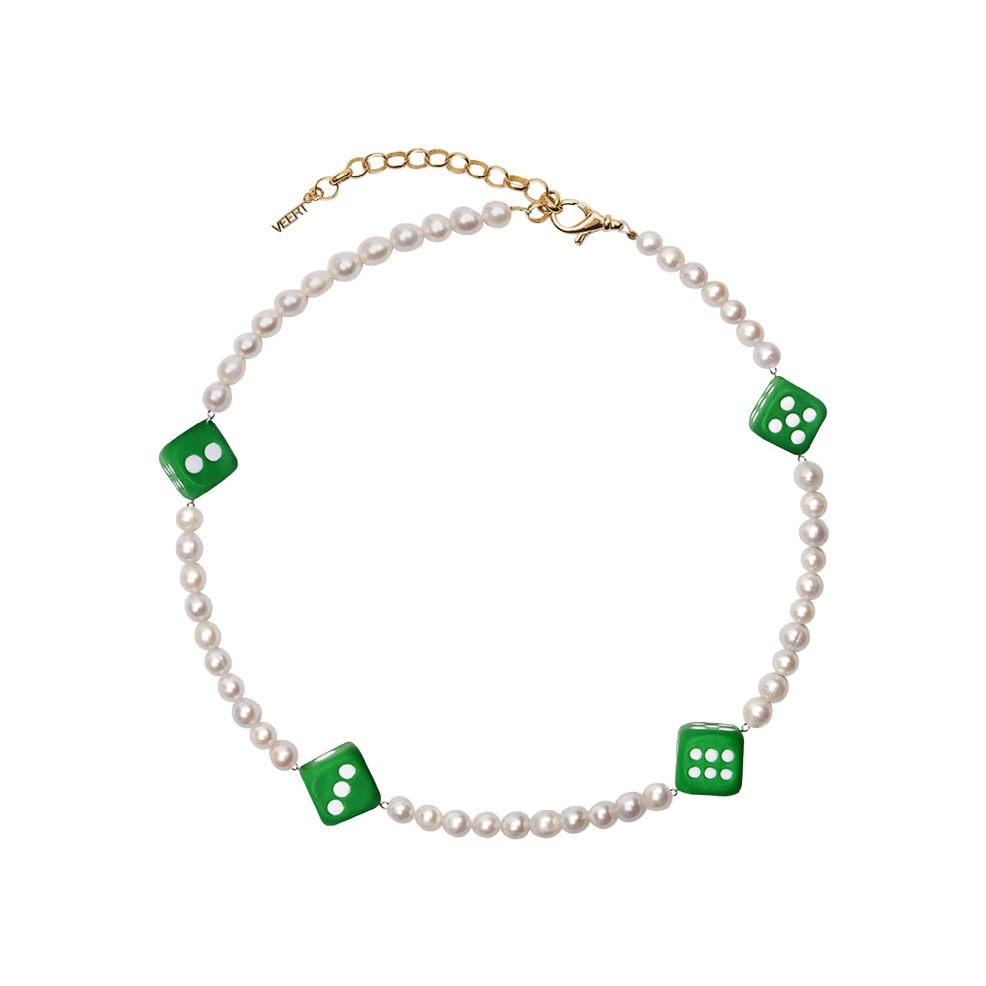 VEERT The Pearl Green 4 Dice Necklace 'White Gold' - 1