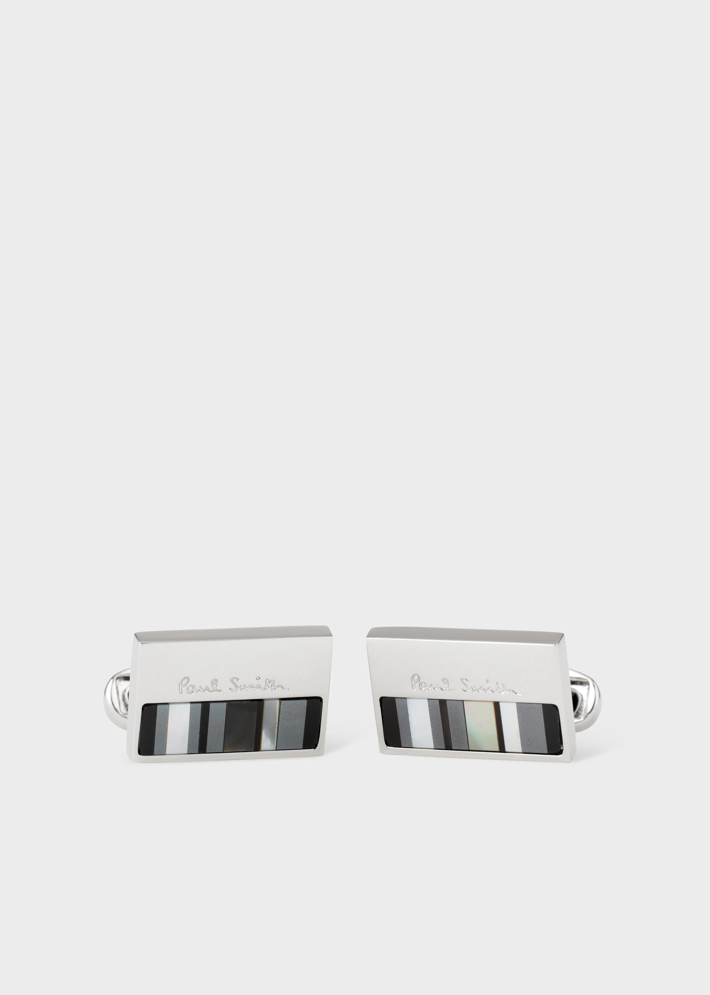 Silver Mother of Pearl Stripe Logo Cufflinks - 1