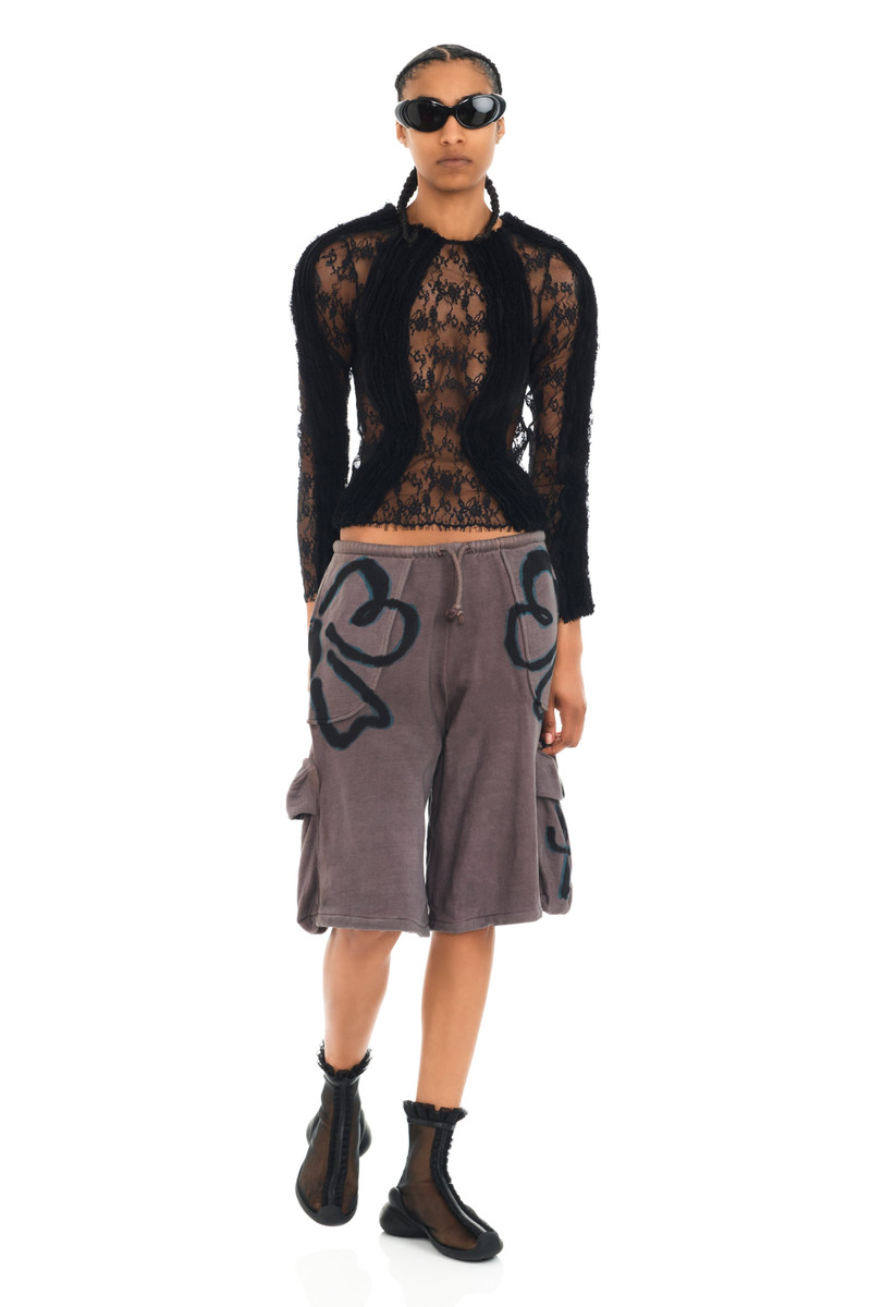 CHARCOAL FLOWER CARGO SWEATSHORTS 1