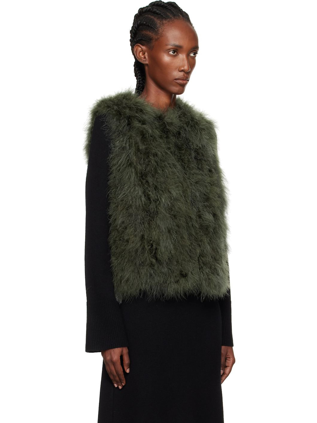 Green Cropped Feather Vest - 2
