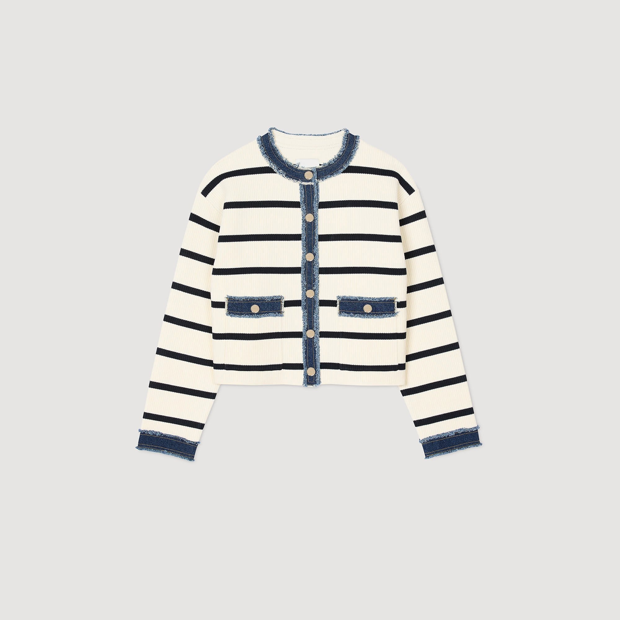 STRIPED CARDIGAN WITH DENIM DETAILS - 6