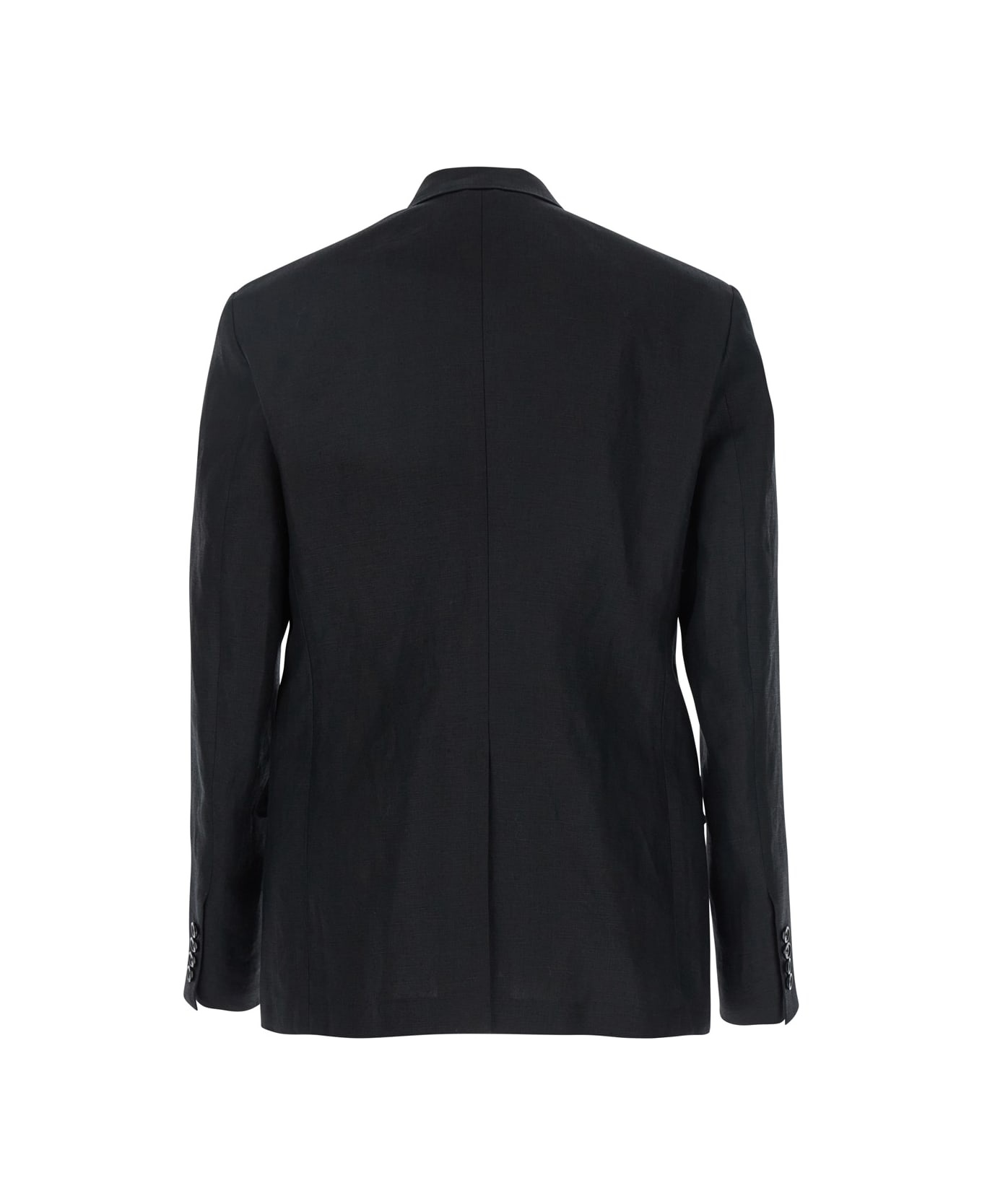 Black Double-breasted Jacket With Peak Revers In Linen Man - 2