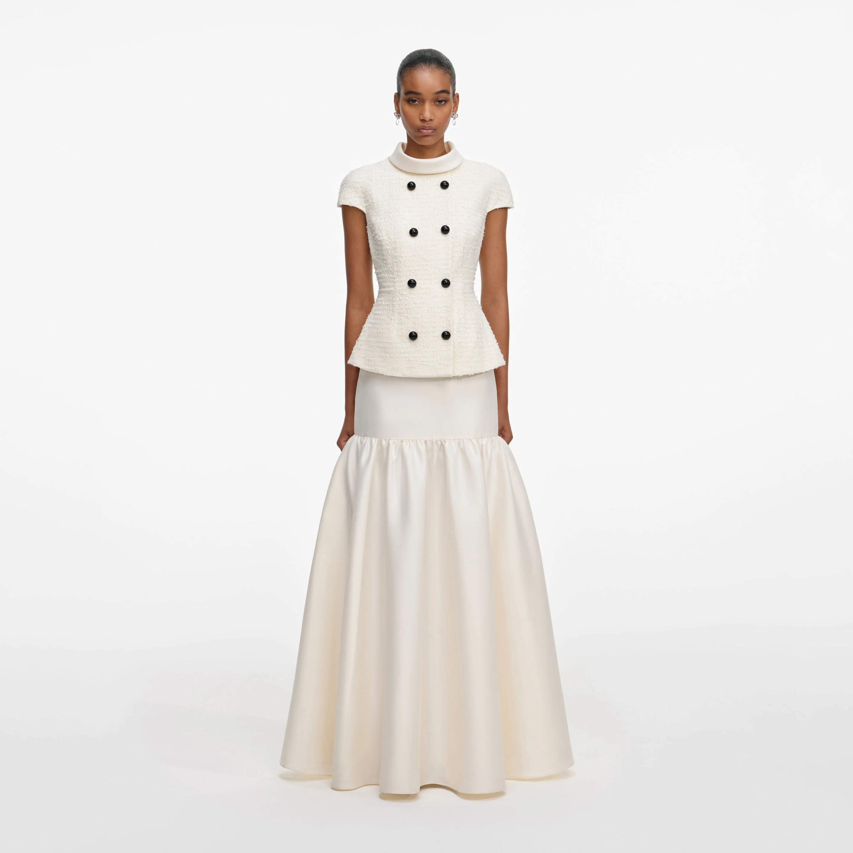 Cream Boucle Taffeta Maxi Dress - 1