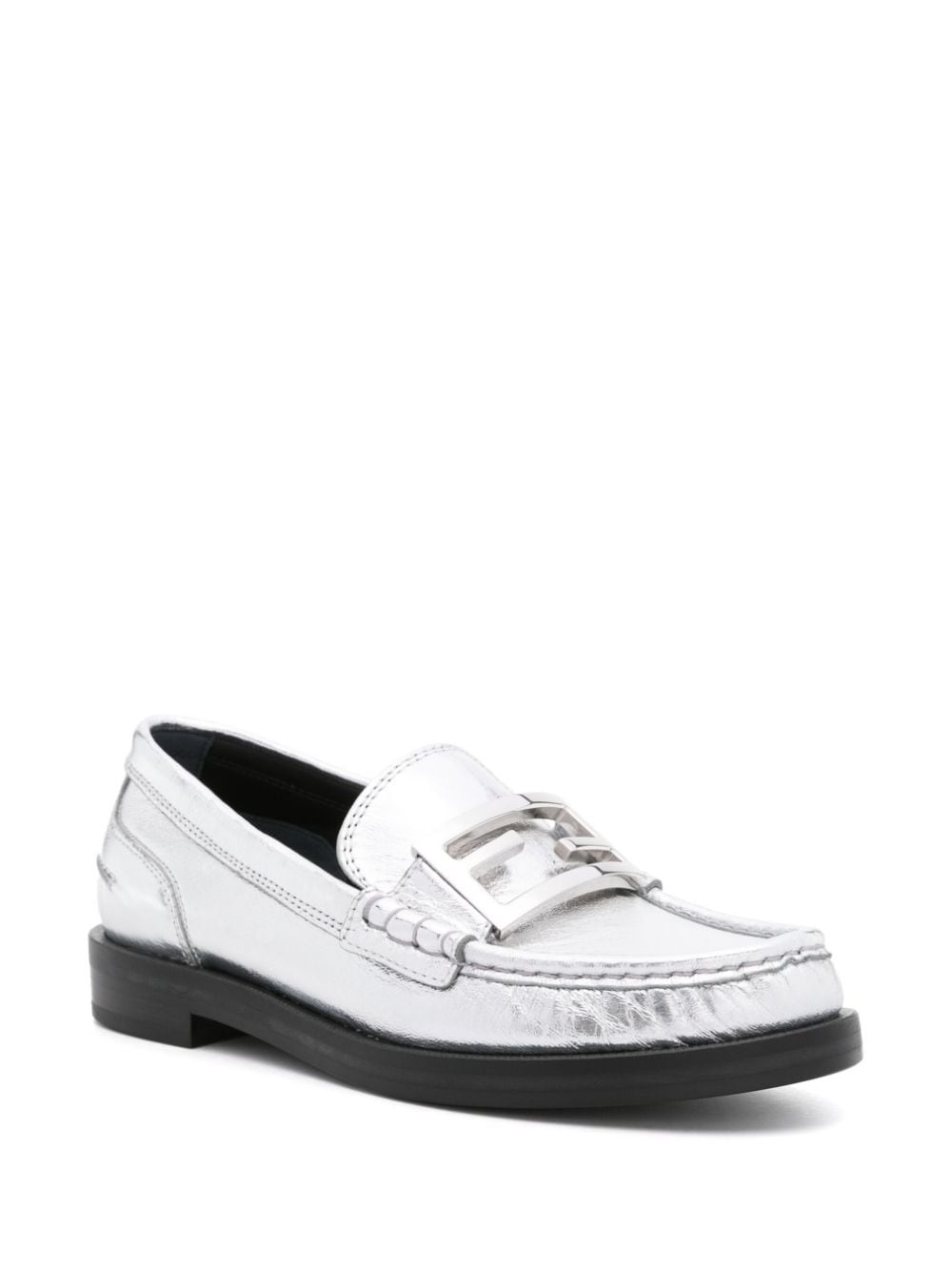 Baguette metallic leather loafers - 2