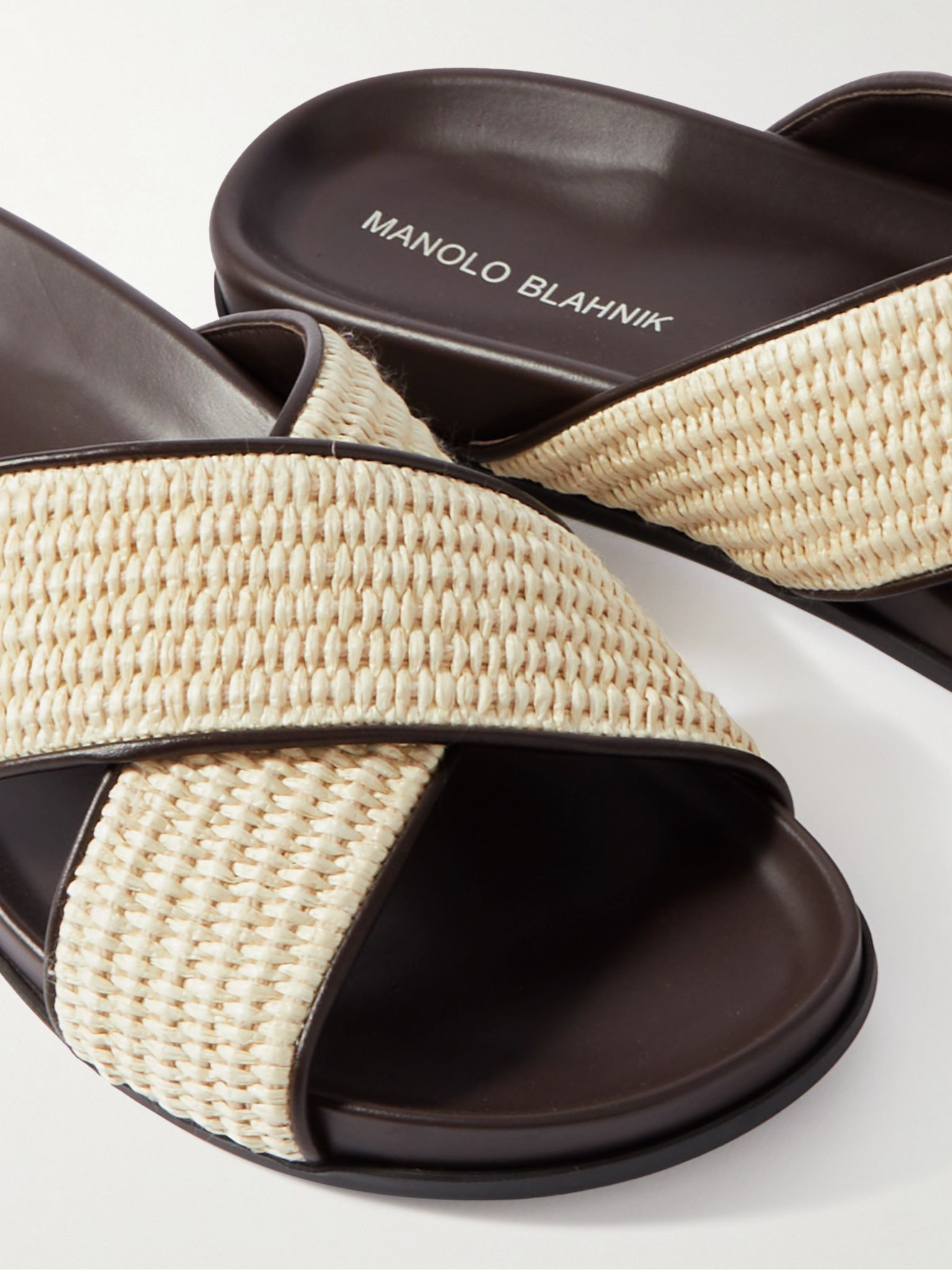 Chiltern Leather-Trimmed Raffia Sandals Beige - 6