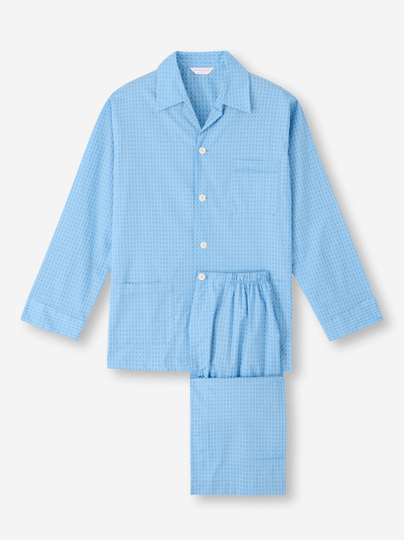 Derek Rose Men's Classic Fit Pajamas Cotton Batiste Blue Jungle Leaf Print outlook