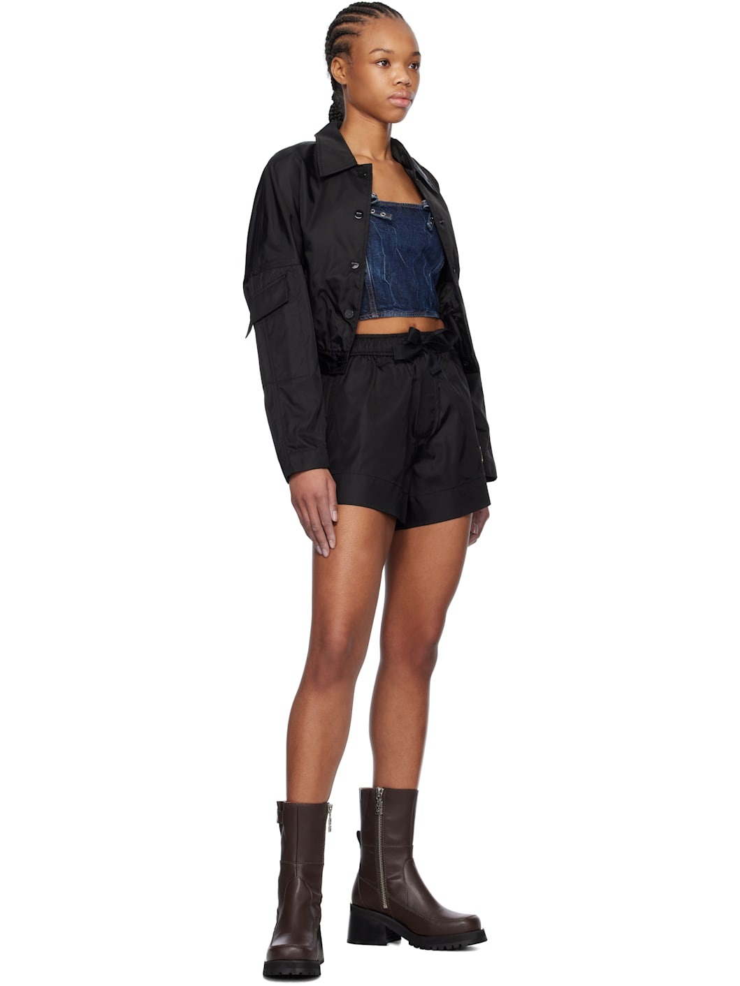 Blue Crinkled Future Denim Strap Top - 4