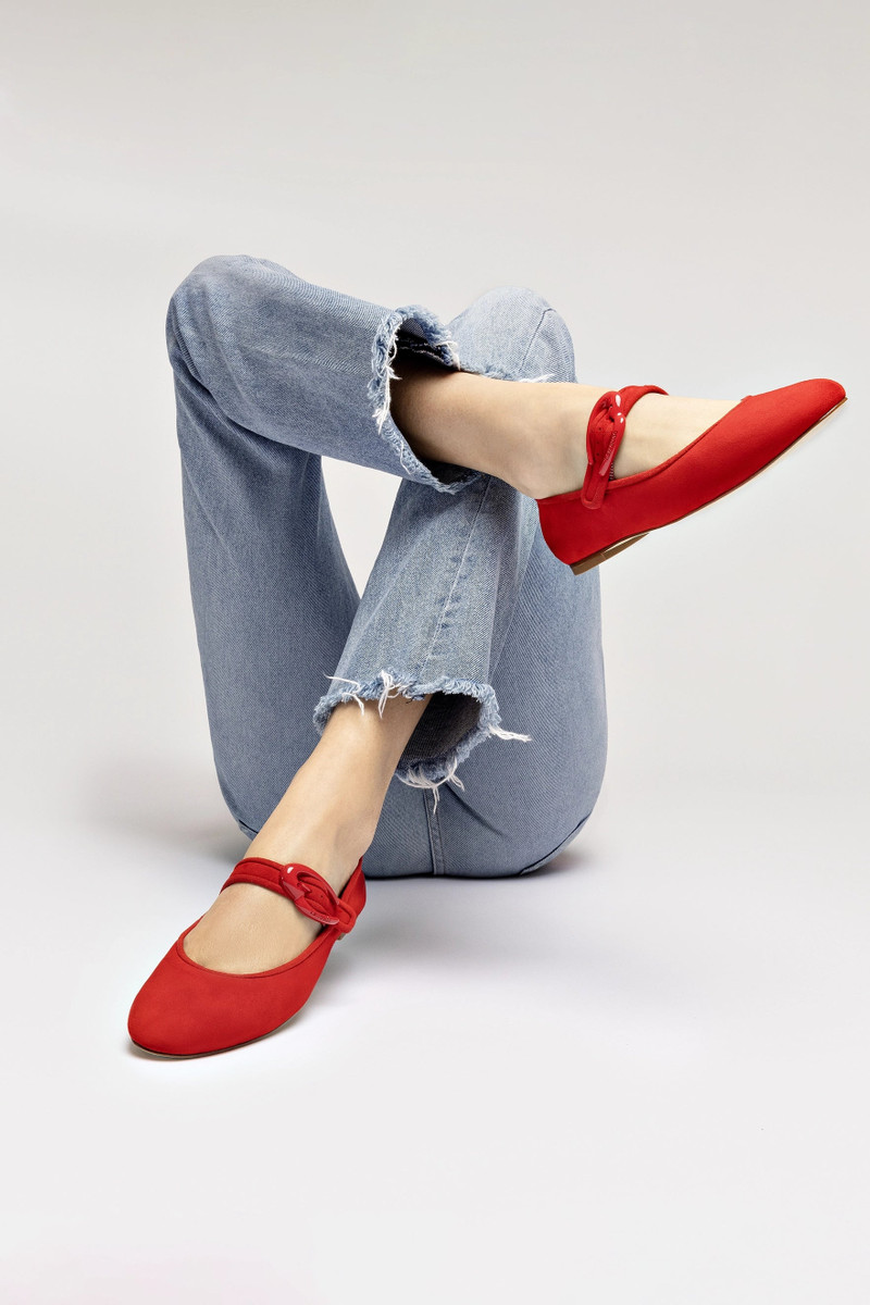 Larroudé Verona Ballet Flat In Scarlet Suede outlook