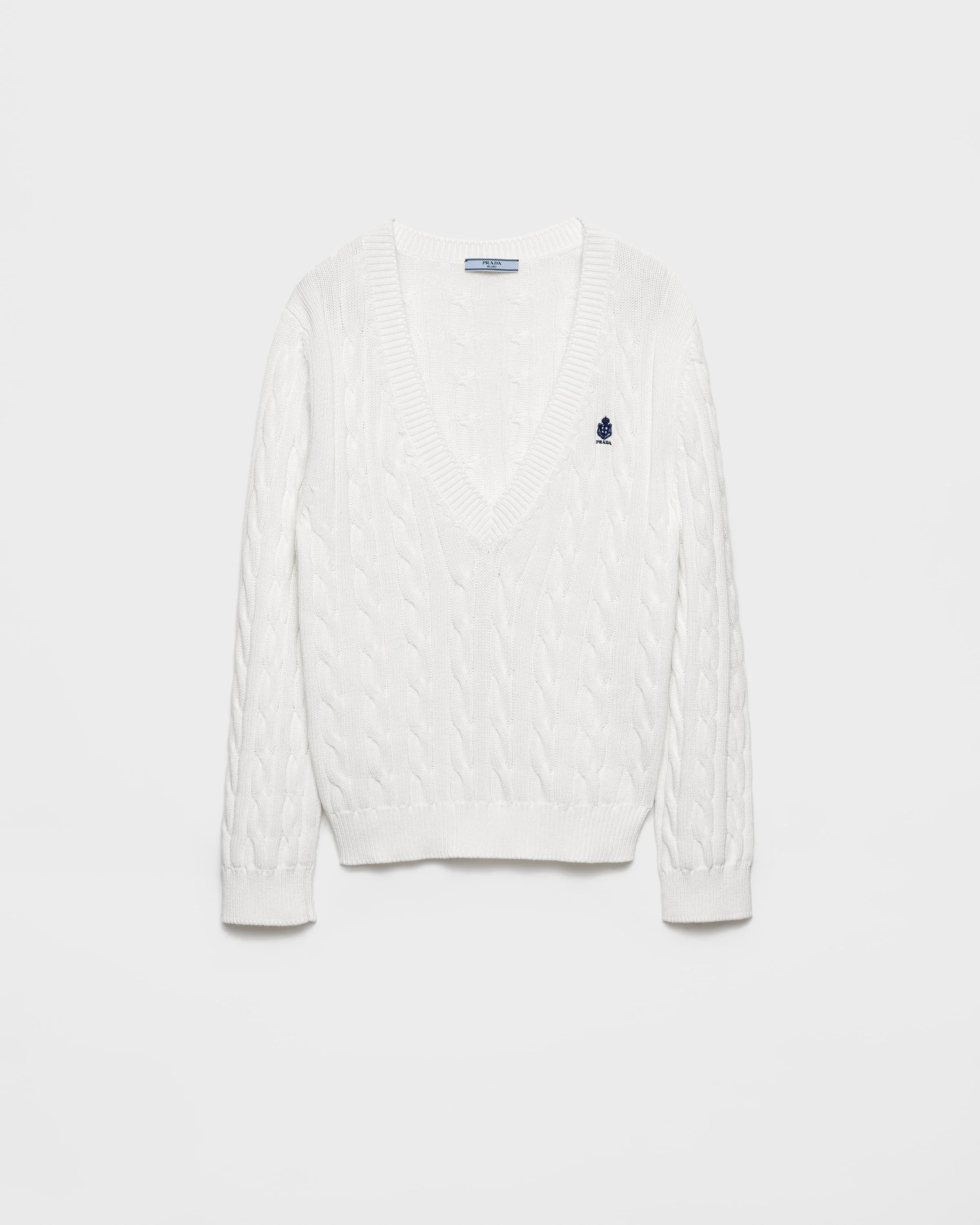 Cable-knit V-neck cotton sweater - 1