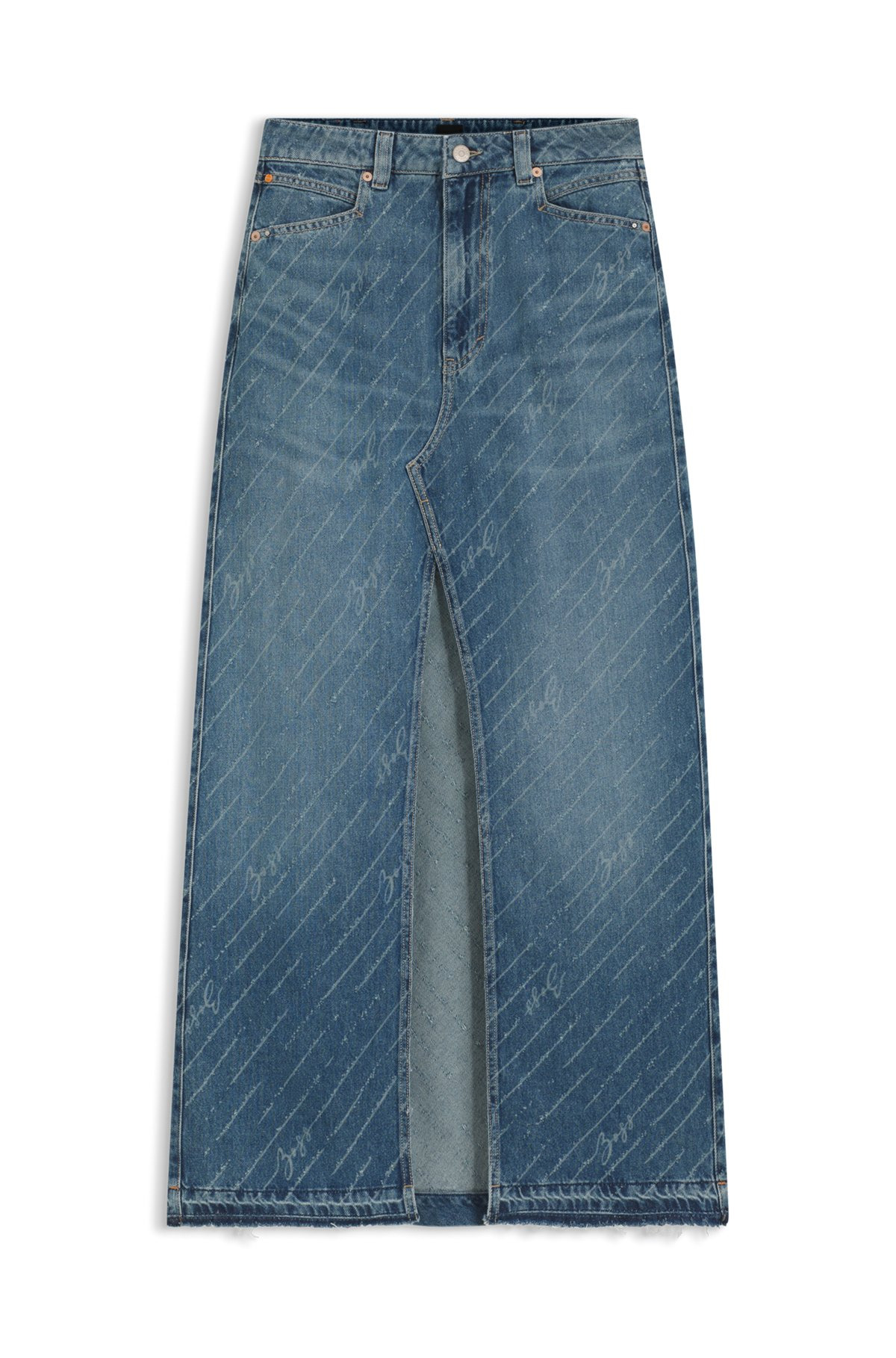 DENIM SKIRT WITH LOGO PINSTRIPE PATTERN AND FRONT SLIT - 1