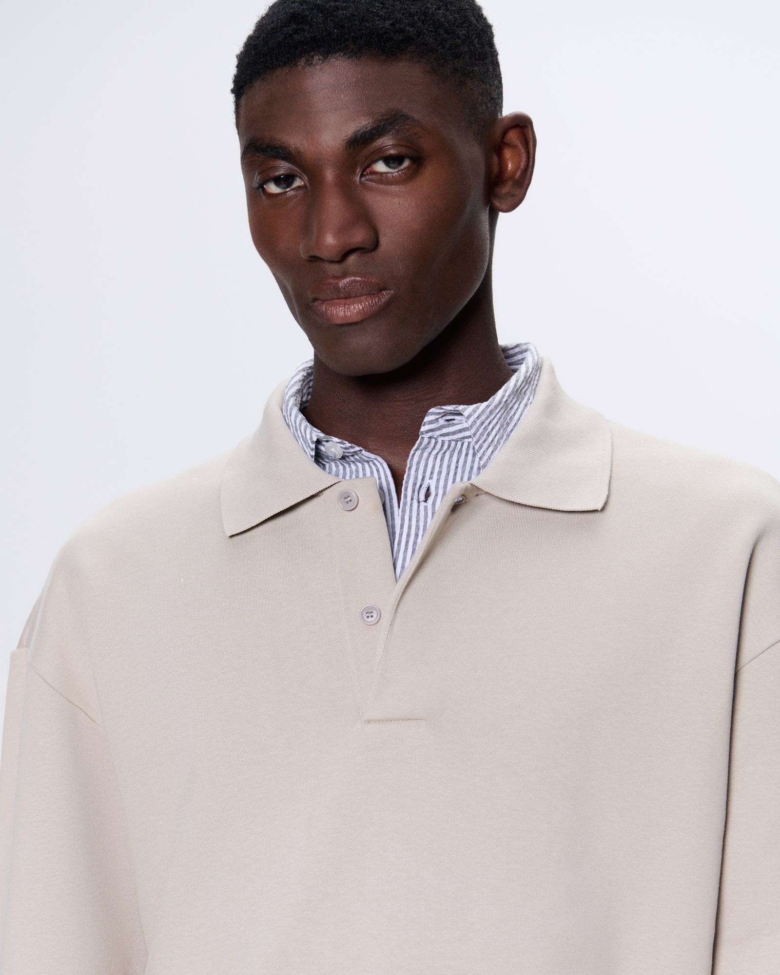 Mens DNA Heavyweight Polo Sweatshirt - Stone - 4