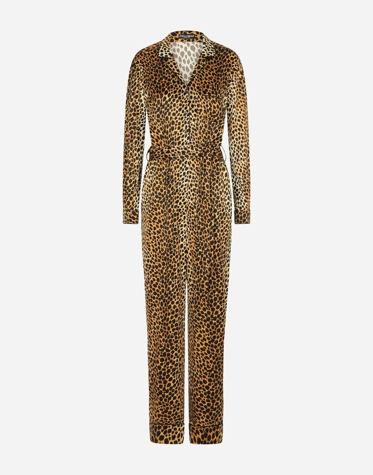 Belted satin jumpsuit with ocelot print - 1