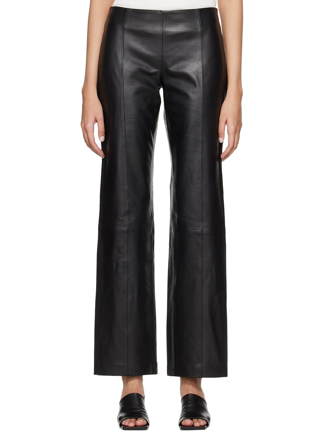 Black Straight-Leg Leather Pants - 1