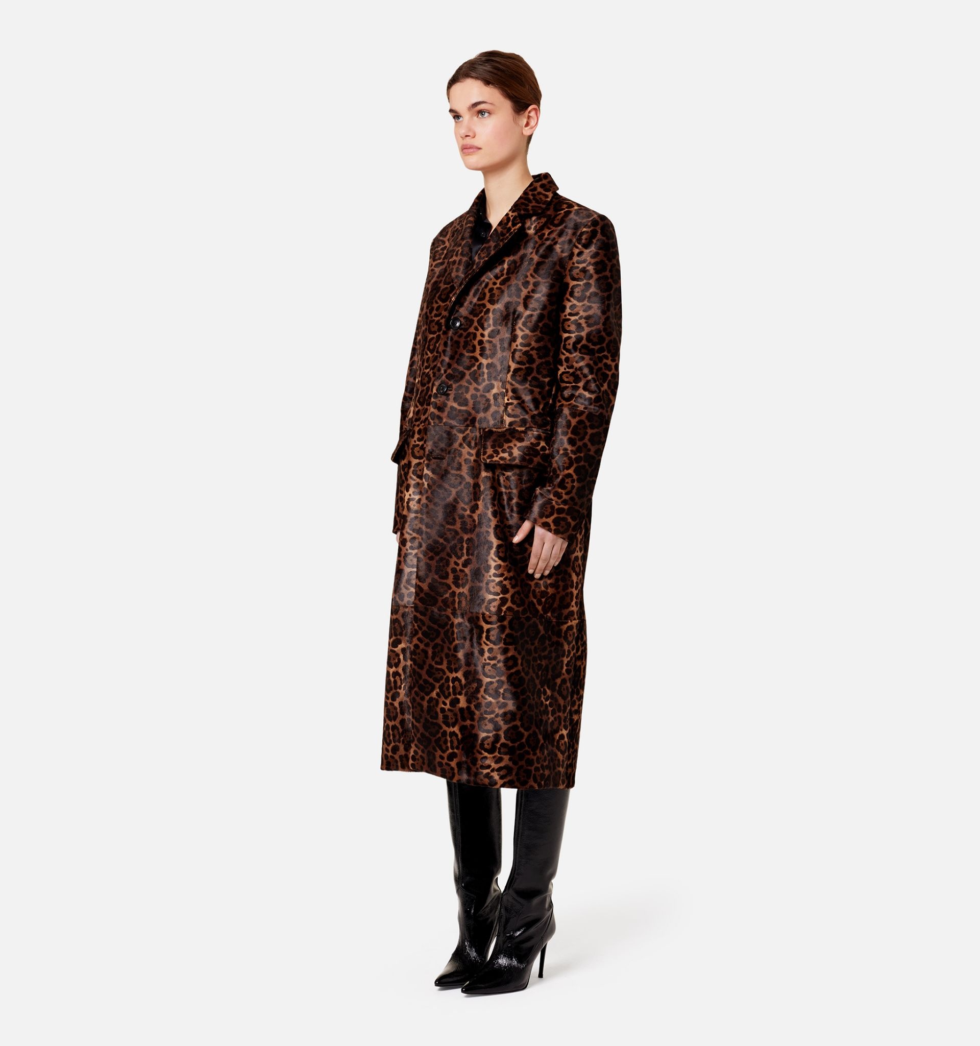 Three Buttons Leather Coat - 5