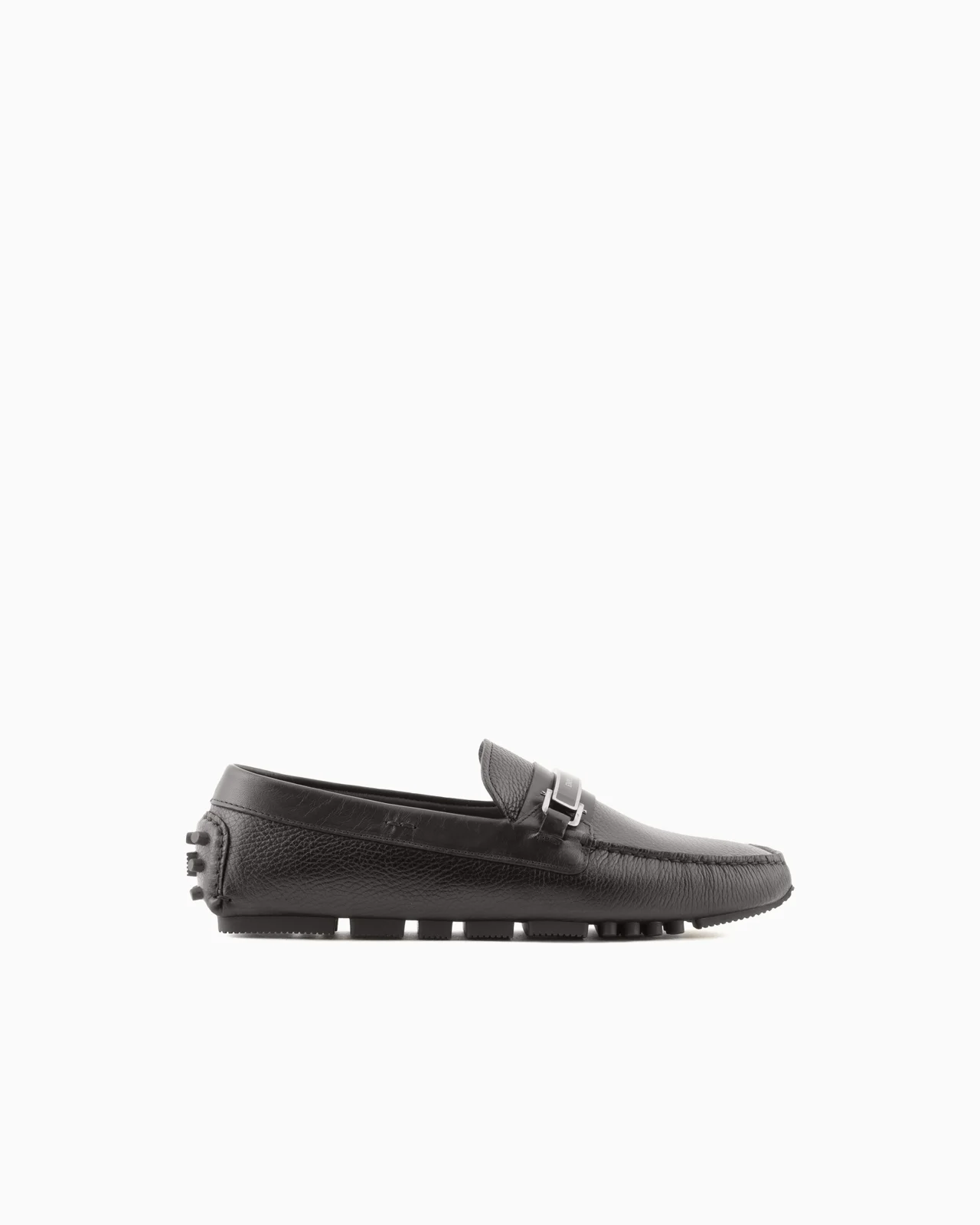 Pebbled leather driving loafers with stirrup bar - 1
