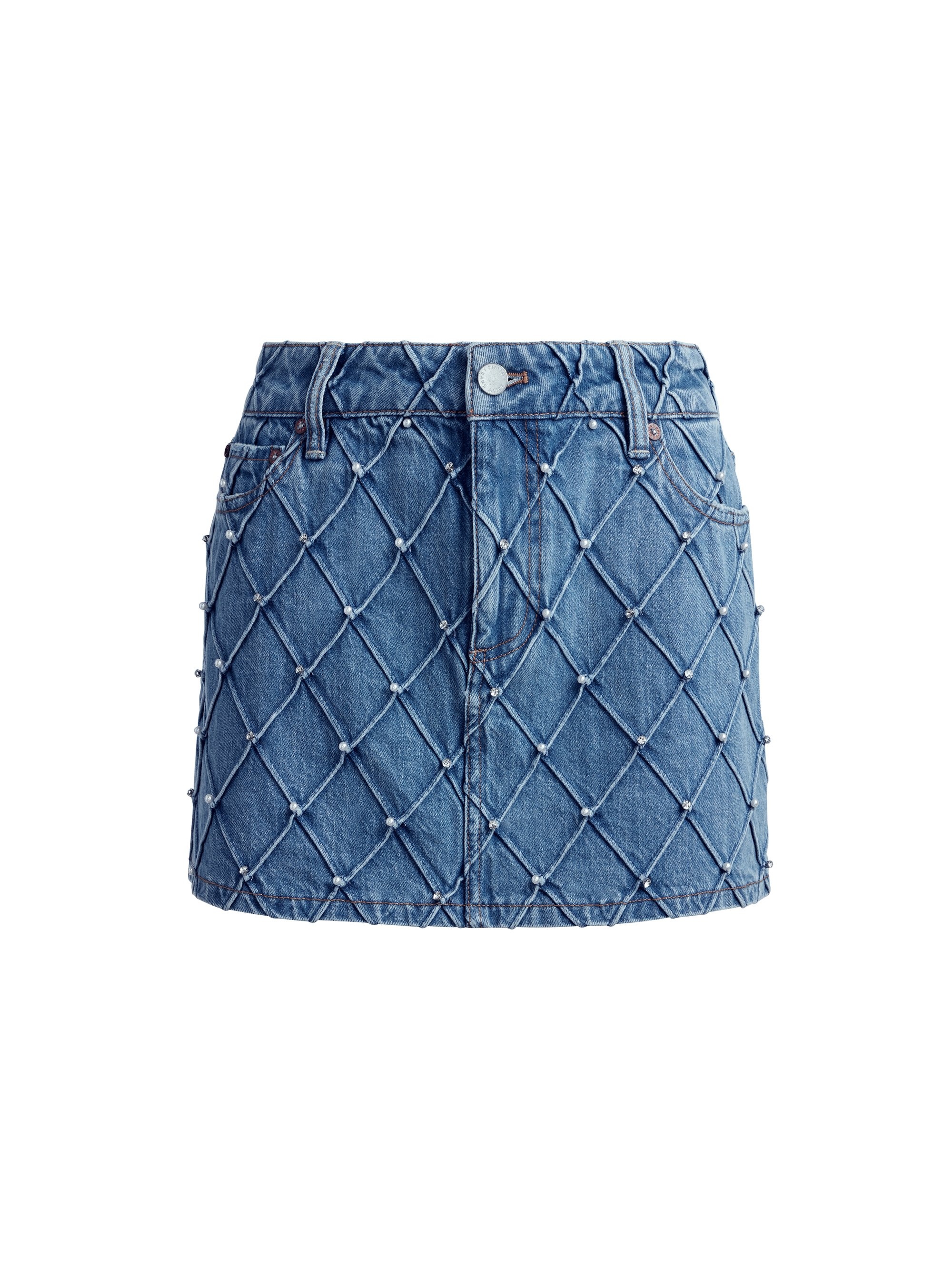 JOSS HIGH RISE QUILTED EMBELLISHED MINI SKIRT - 1