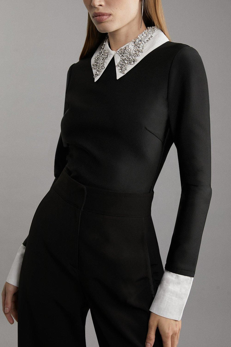 Figure Form Bandage Embellished Collar Knit Top 3