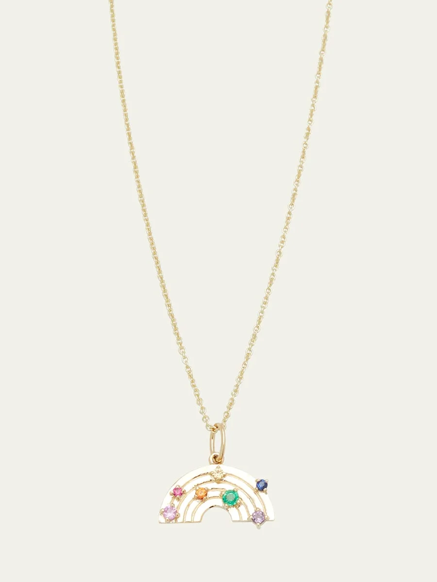 Rainbow Charm on Light Tiffany Chain Necklace - 1