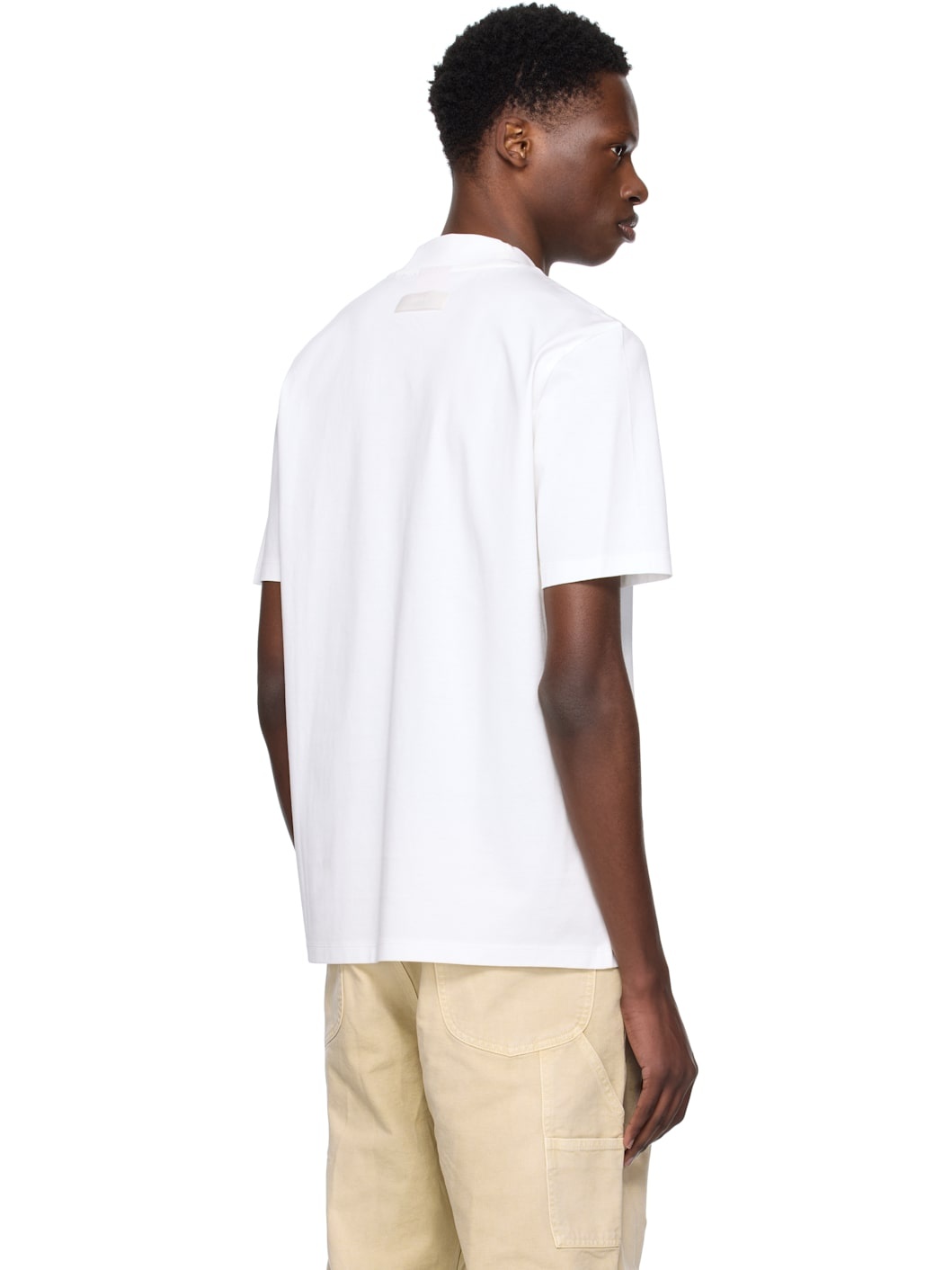 White Slim-Fit Stand Collar T-shirt - 3