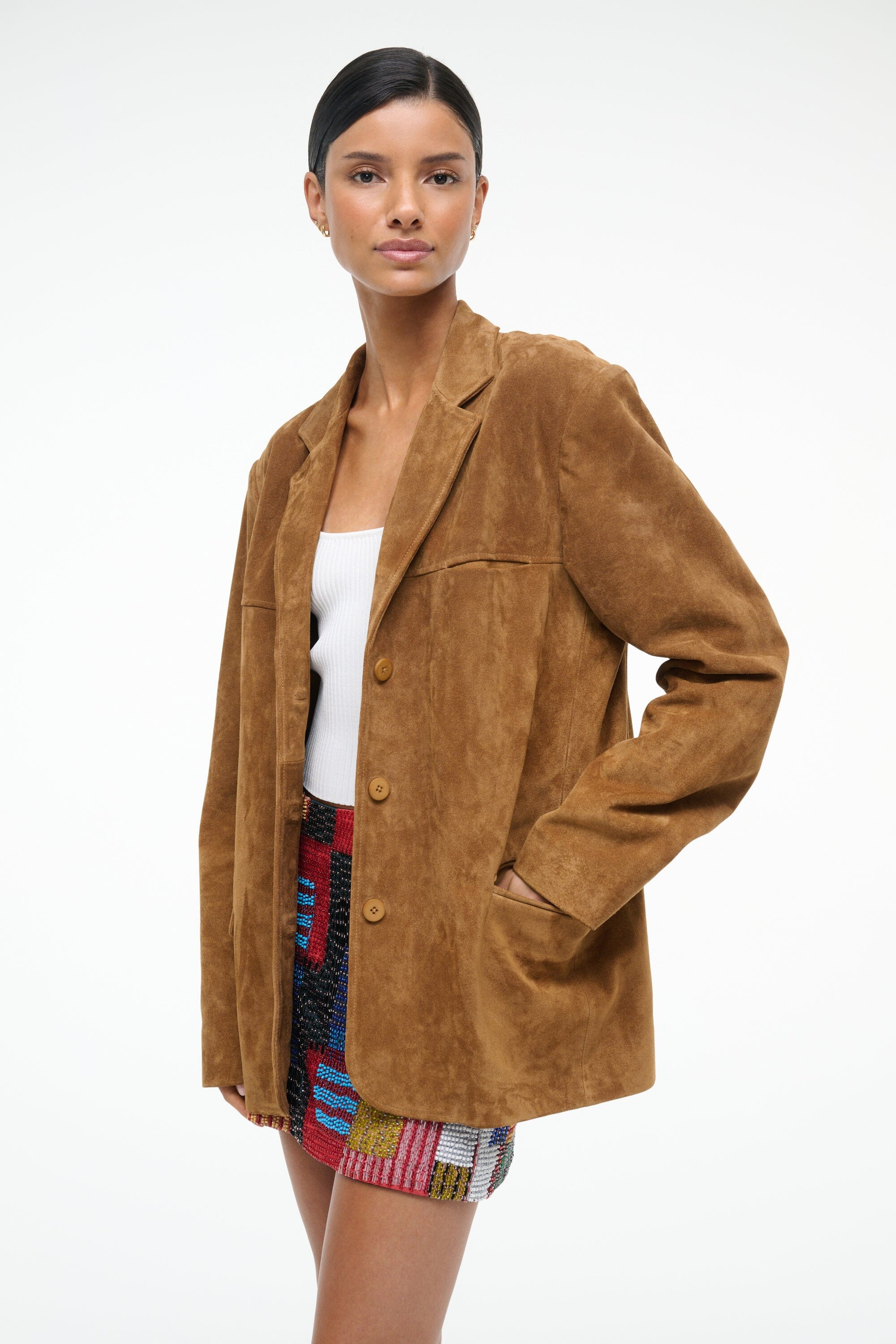 STAUD NATALIE SUEDE JACKET TAN - 4