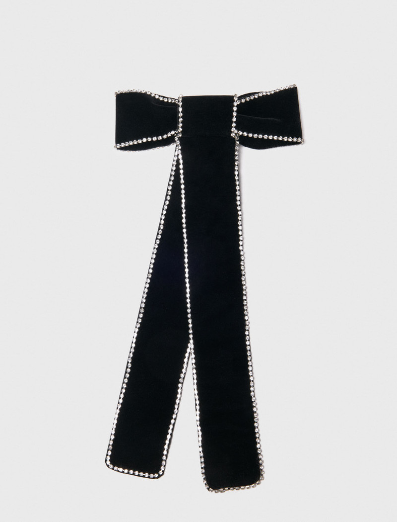 Rhinestone velvet bow barrette 3
