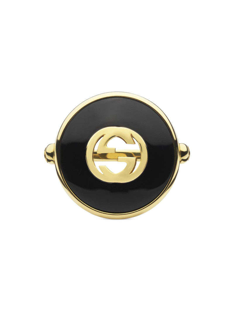 Men's Interlocking G 18K Yellow Gold, Black Onyx & 0.042 TCW Diamond Ring - Yellow Gold 3