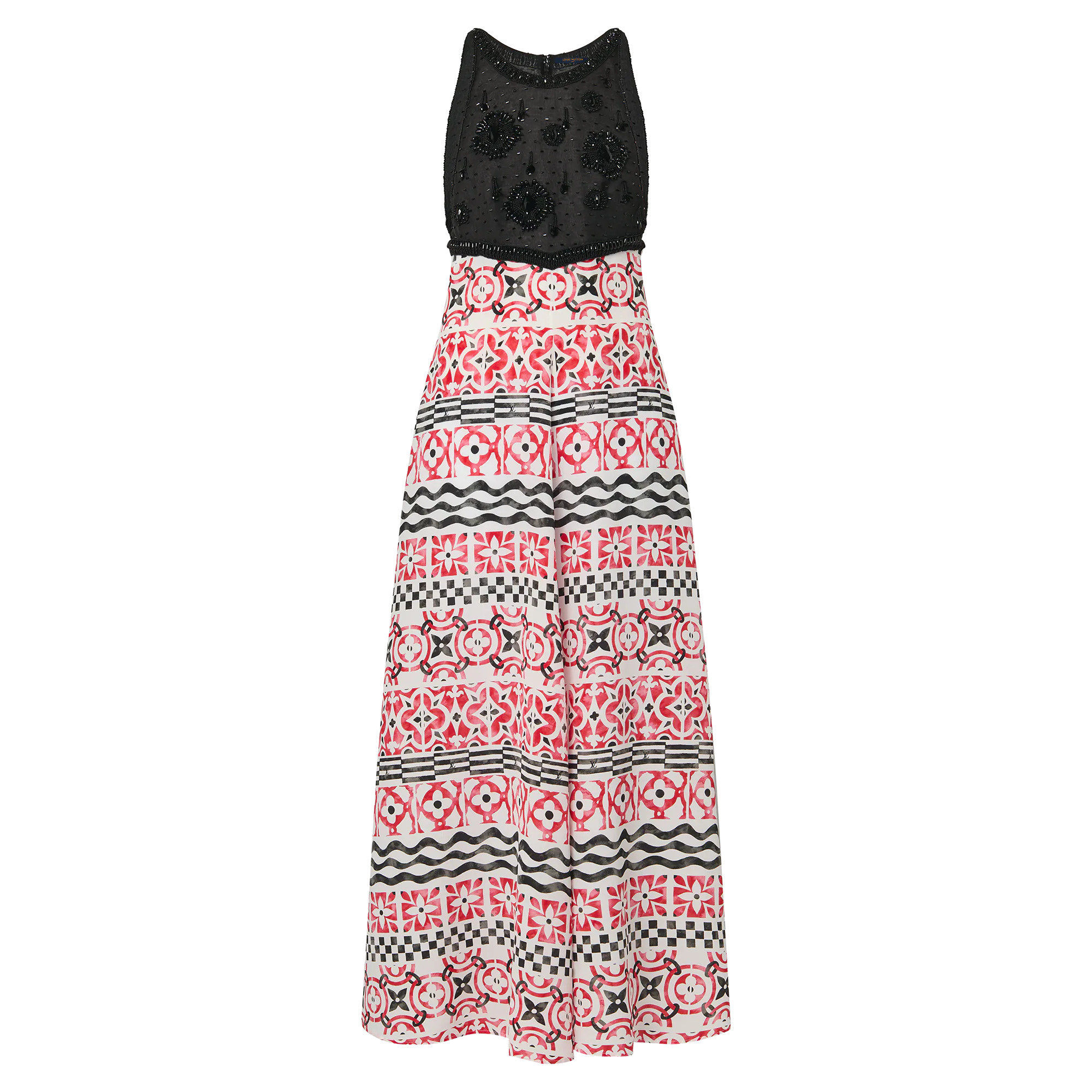 Beaded Top Monogram Tile Maxi Dress - 1