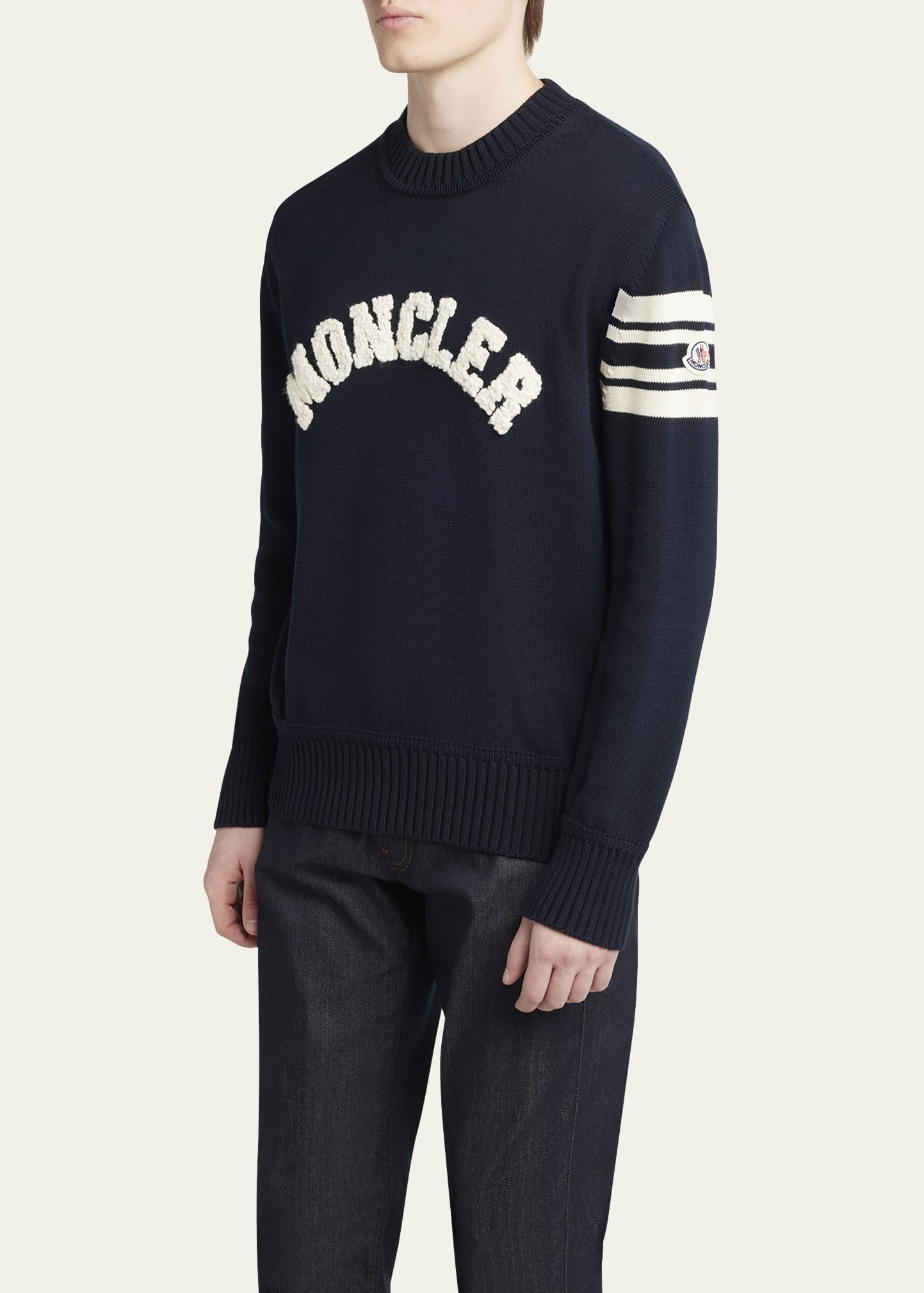 Men's Curved Logo Knit Crewneck Sweater - 4