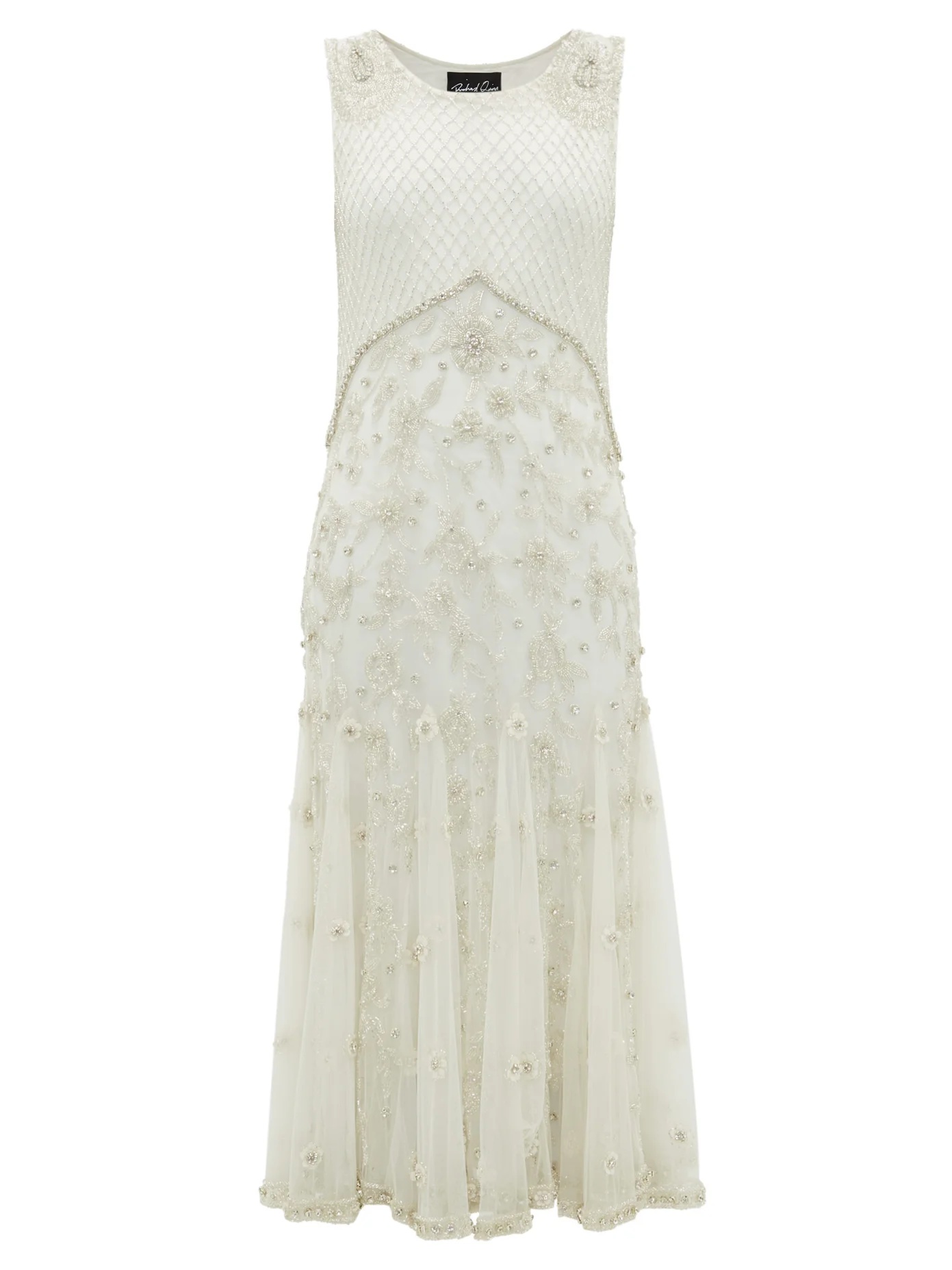 Crystal and bead-embellished silk-tulle midi dress - 1