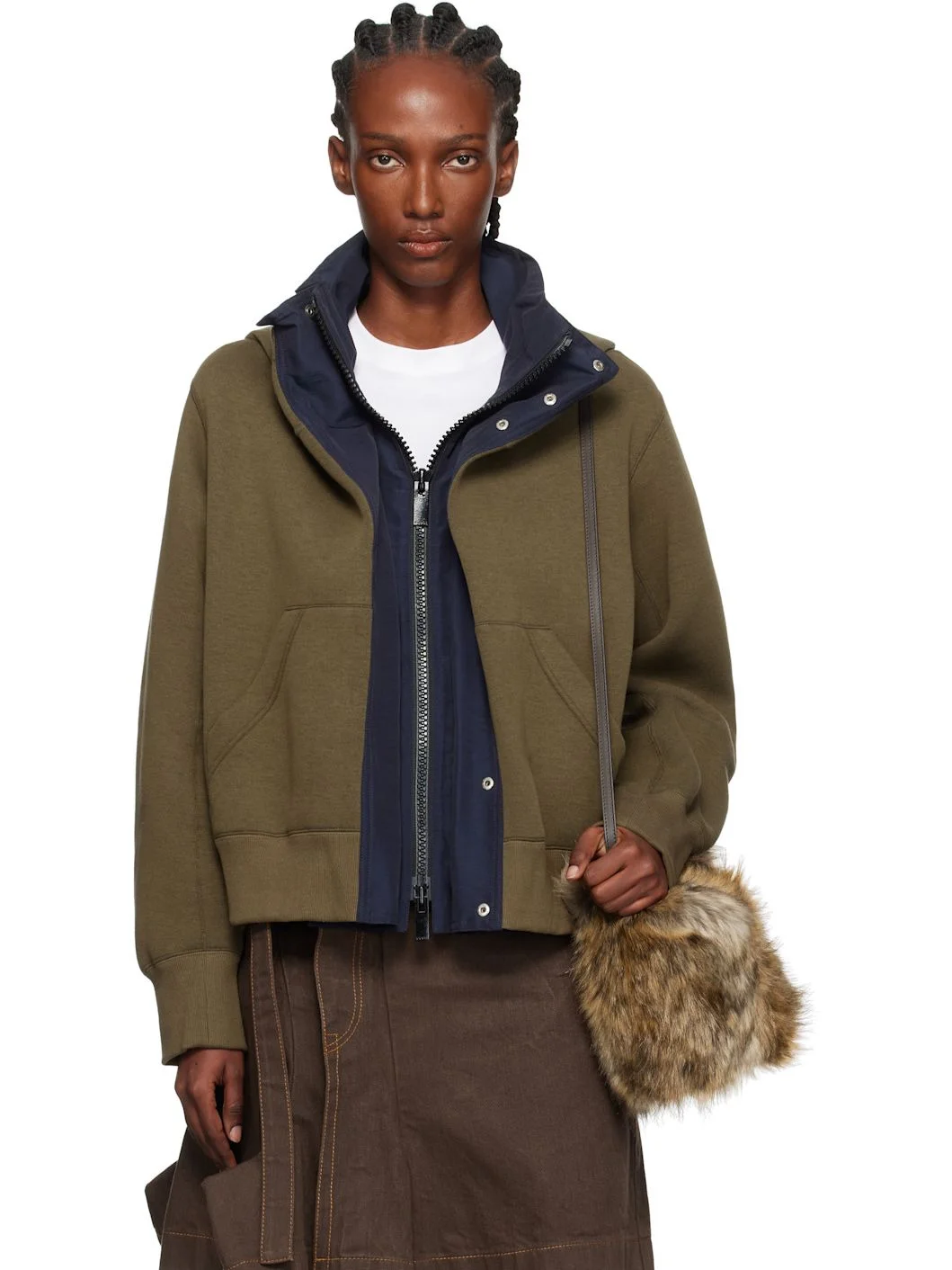 Khaki & Navy Sponge Sweat x Grosgrain Hoodie - 1