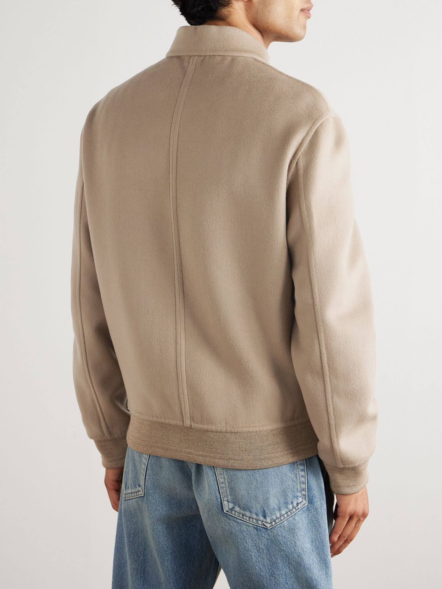 Layered Wool and Cashmere-Blend Bomber Jacket Beige - 4