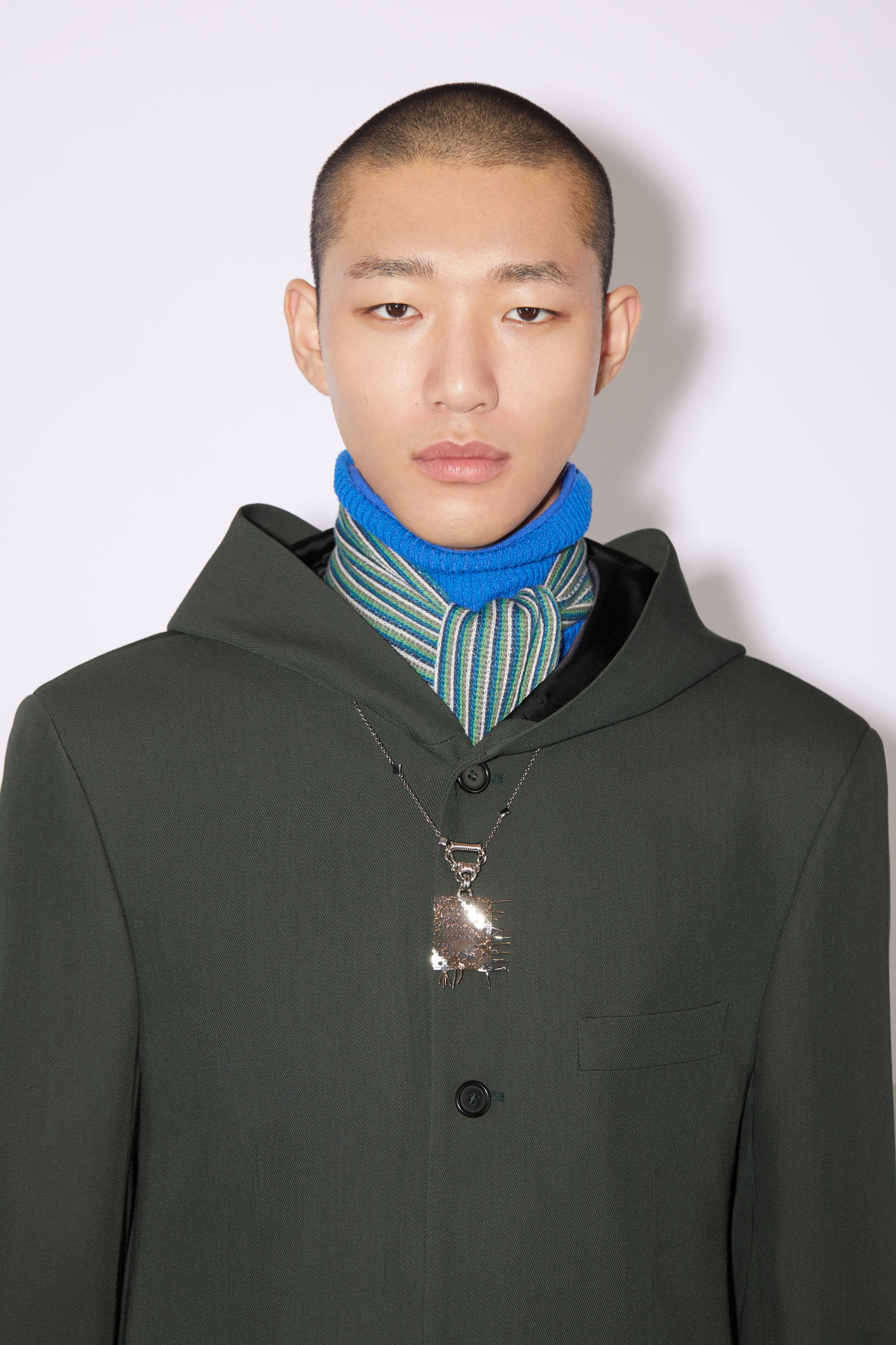 Hooded single-breasted jacket - Cedar green - 6