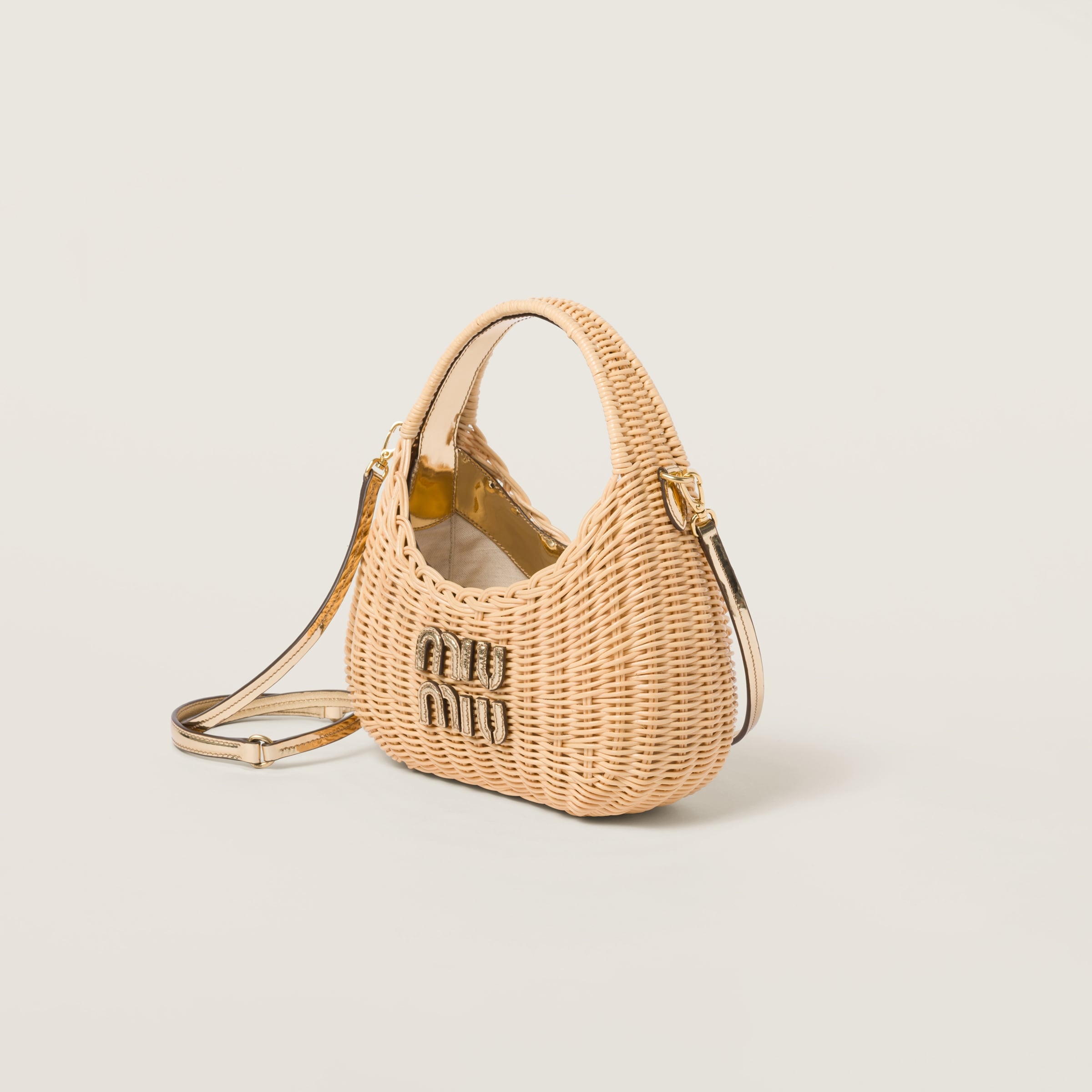 Wander woven raffia-effect yarn hobo bag with leather details - 3