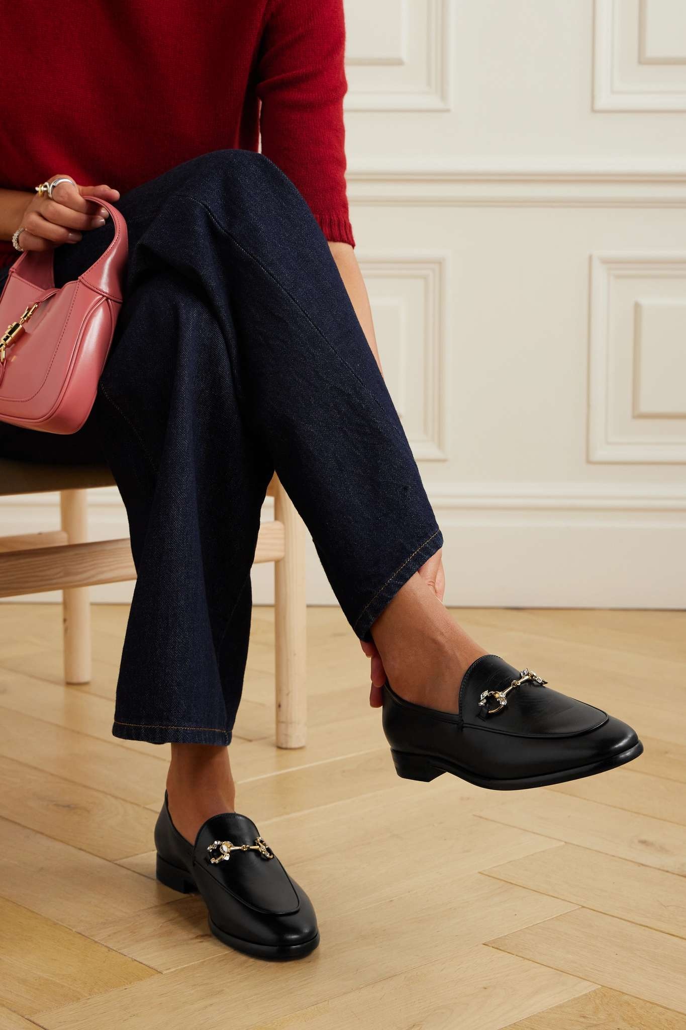GUCCI Jordaan crystal embellished horsebit detailed leather loafers netaporter REVERSIBLE