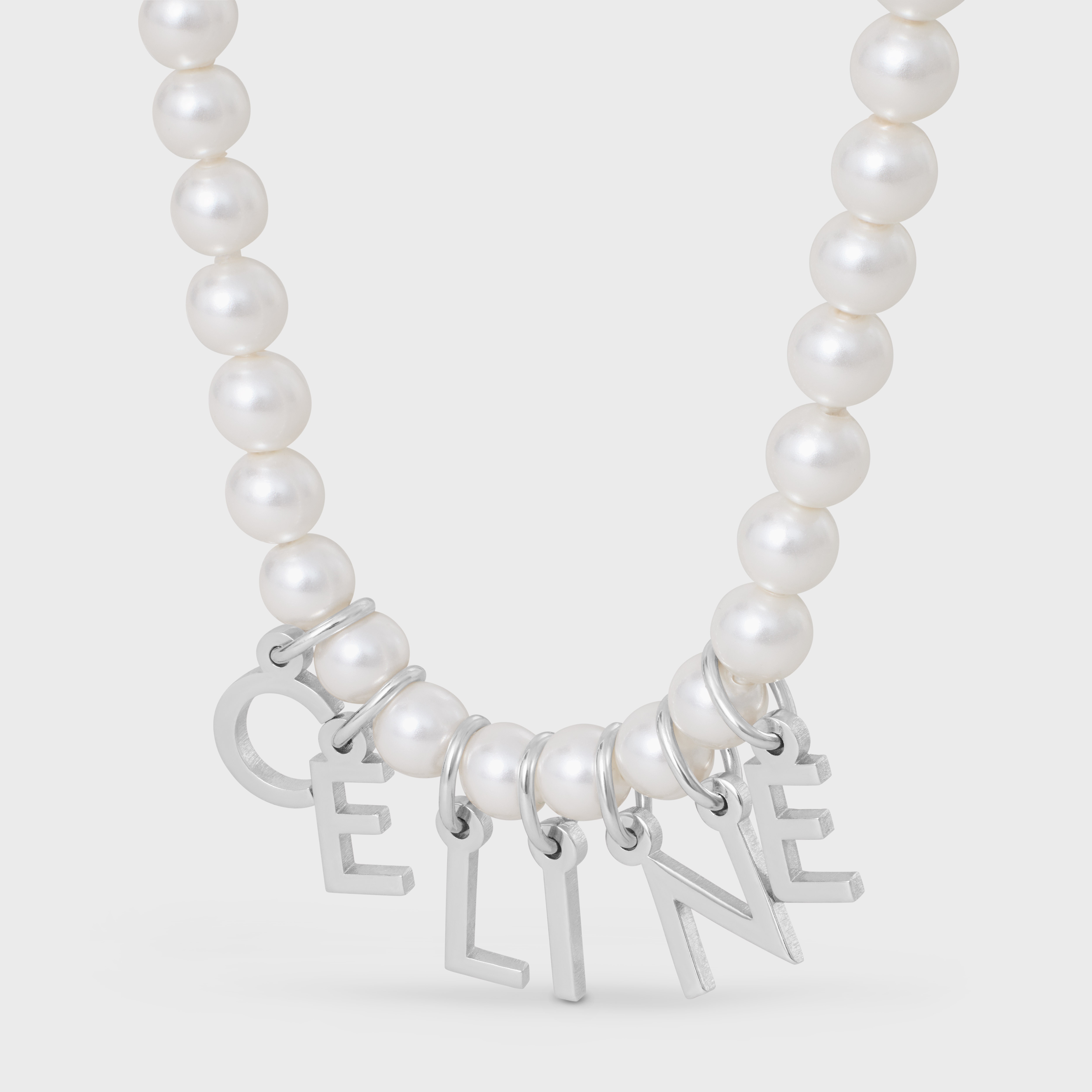 Celine Monochroms Bracelet in Glass Pearls and Brass with Rhodium Finish - 2