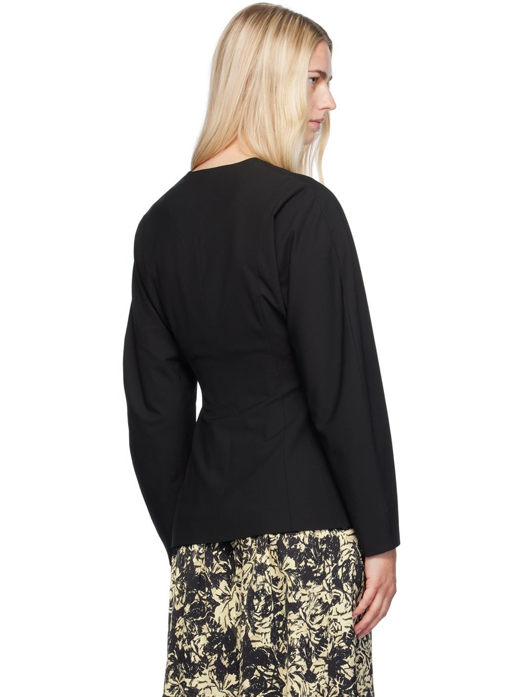Black V-Neck Blazer - 3