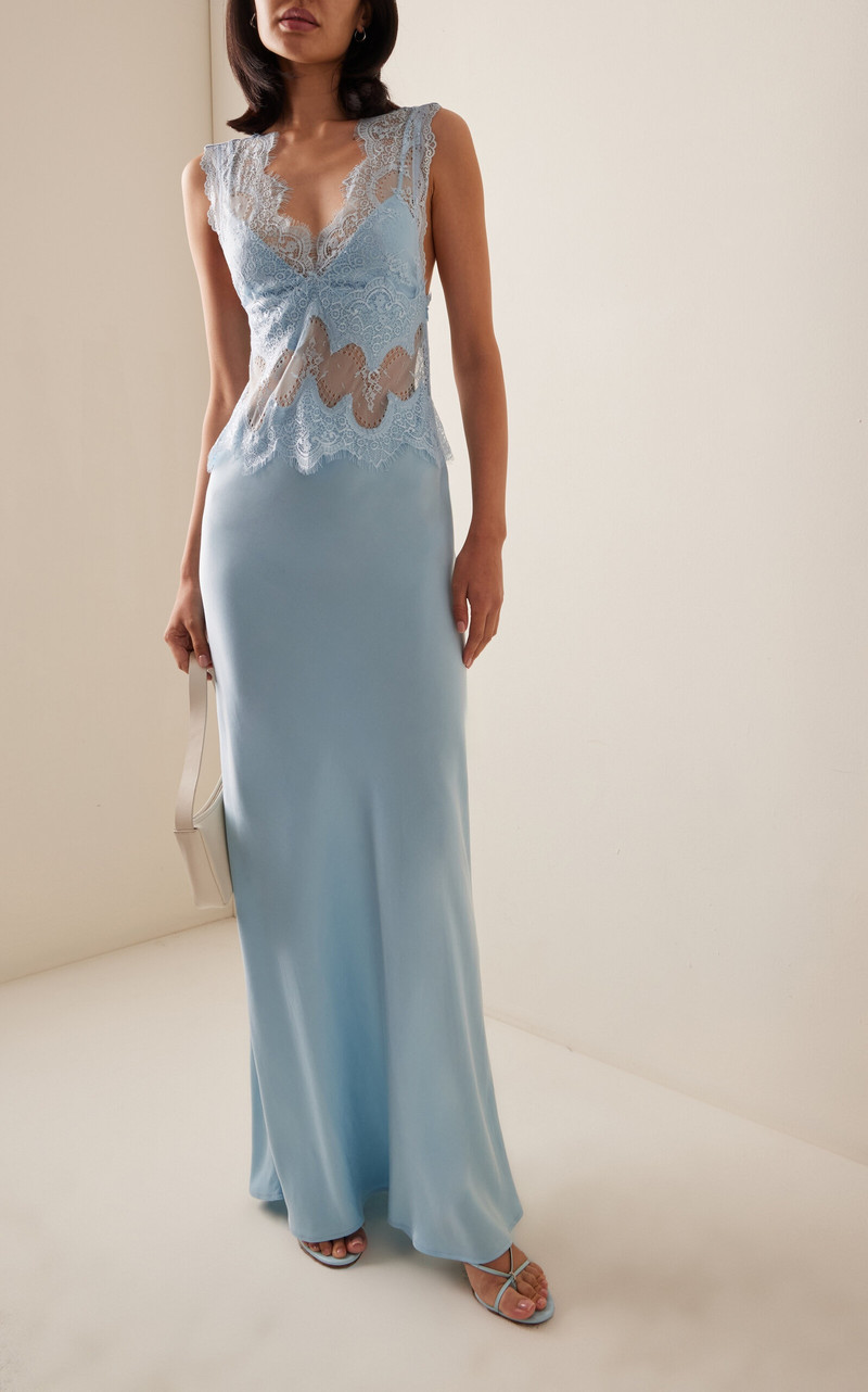 THIRD FORM Exclusive Visions Lace-Trimmed Satin Midi Dress blue outlook
