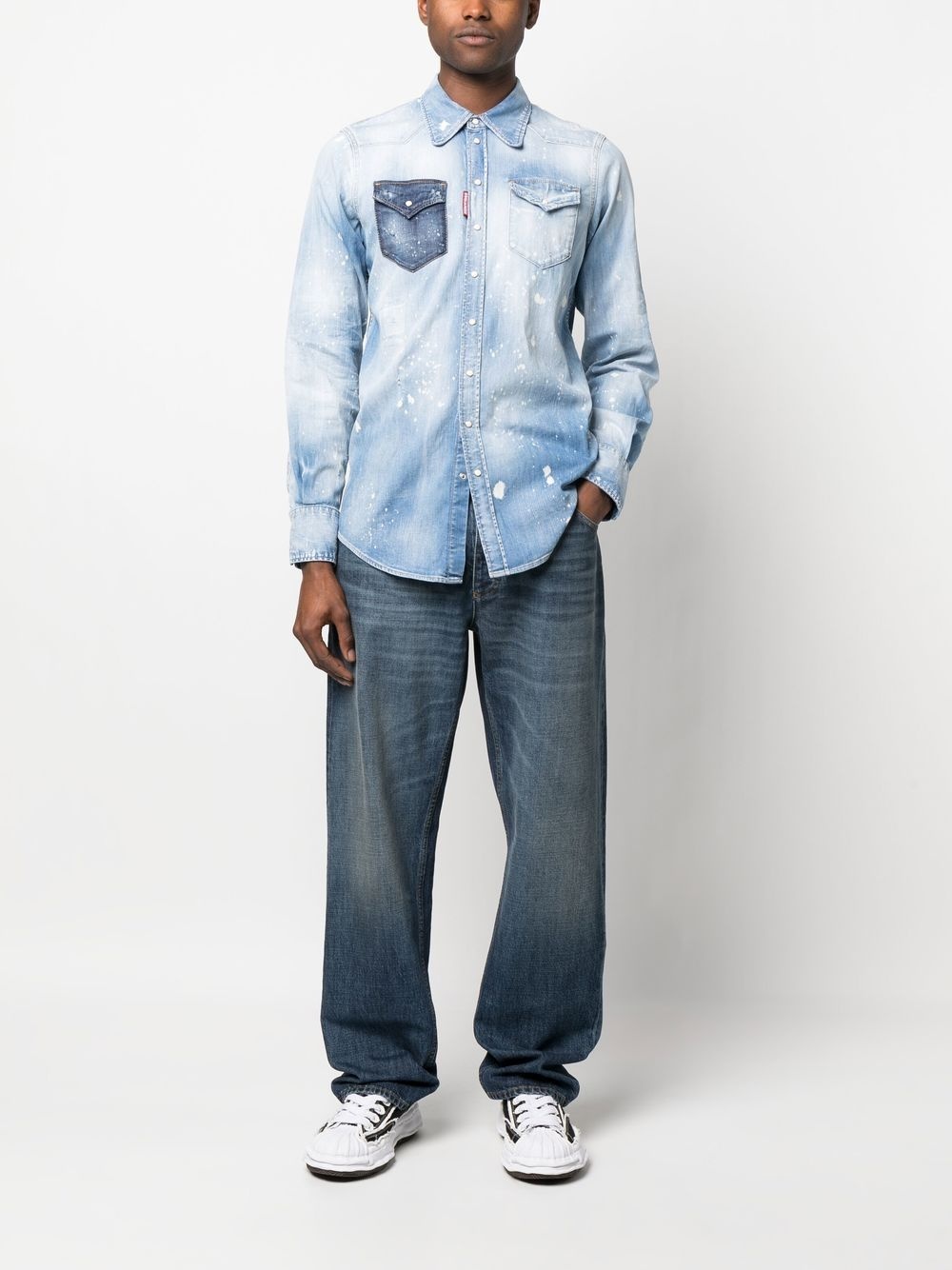 bleach-effect denim shirt - 2