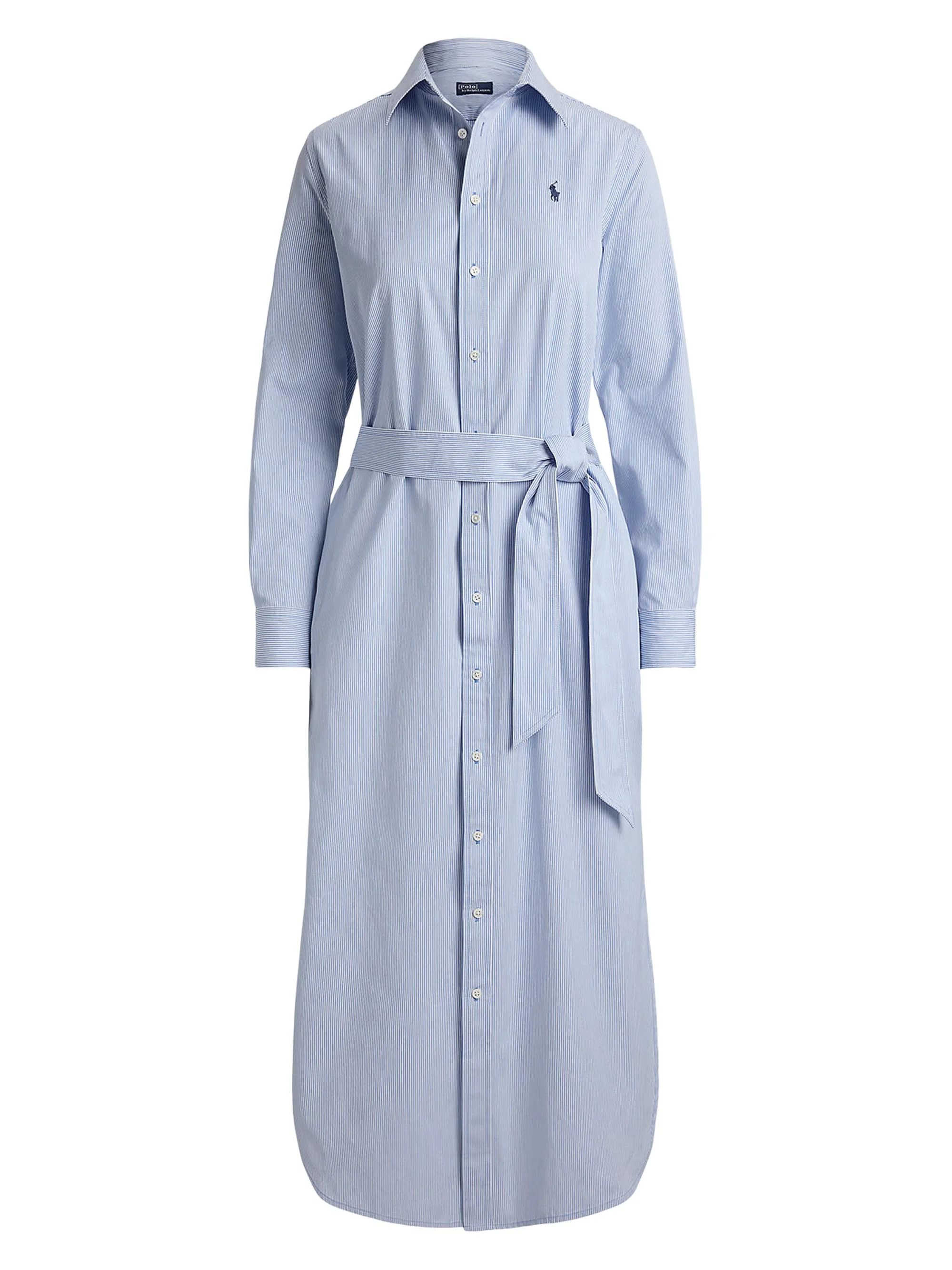 Women's Striped Woven Cotton Shirtdress - Medium Blue White - 1