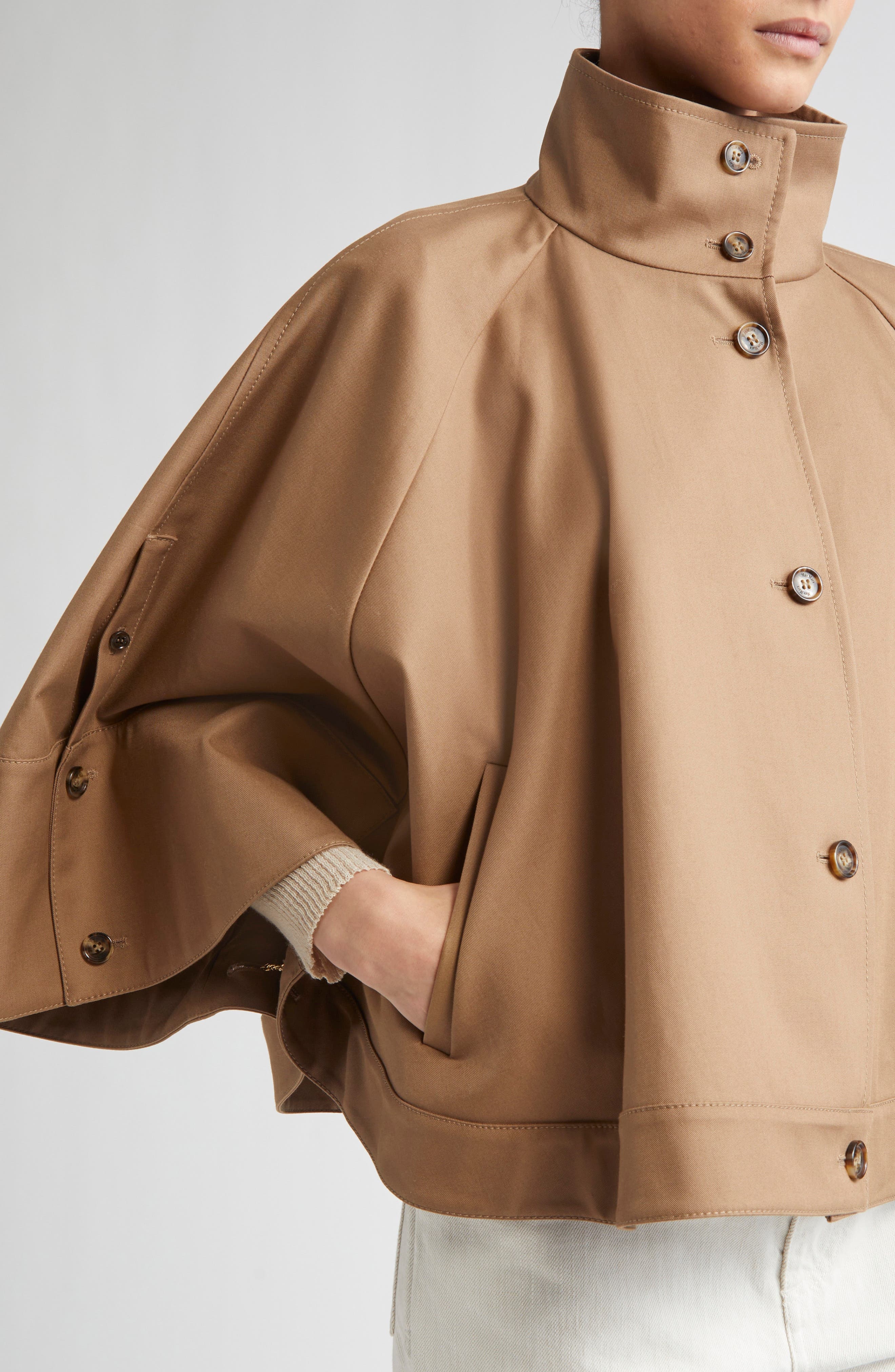 Max Mara Fulcro Water Repellent Cotton Gabardine Cape in Coloniale at Nordstrom - 4