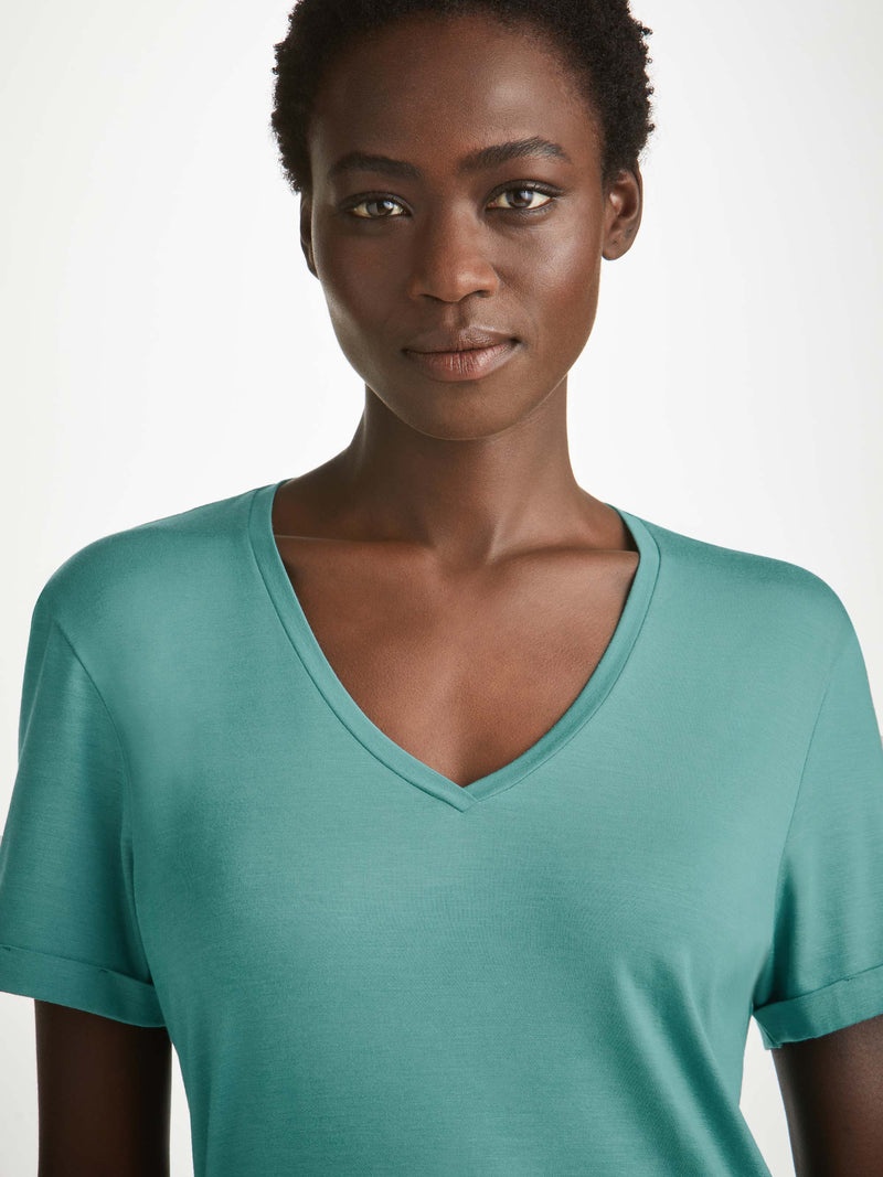 Women's V-Neck Sleep T-Shirt Lara Micro Modal Stretch Teal - 5