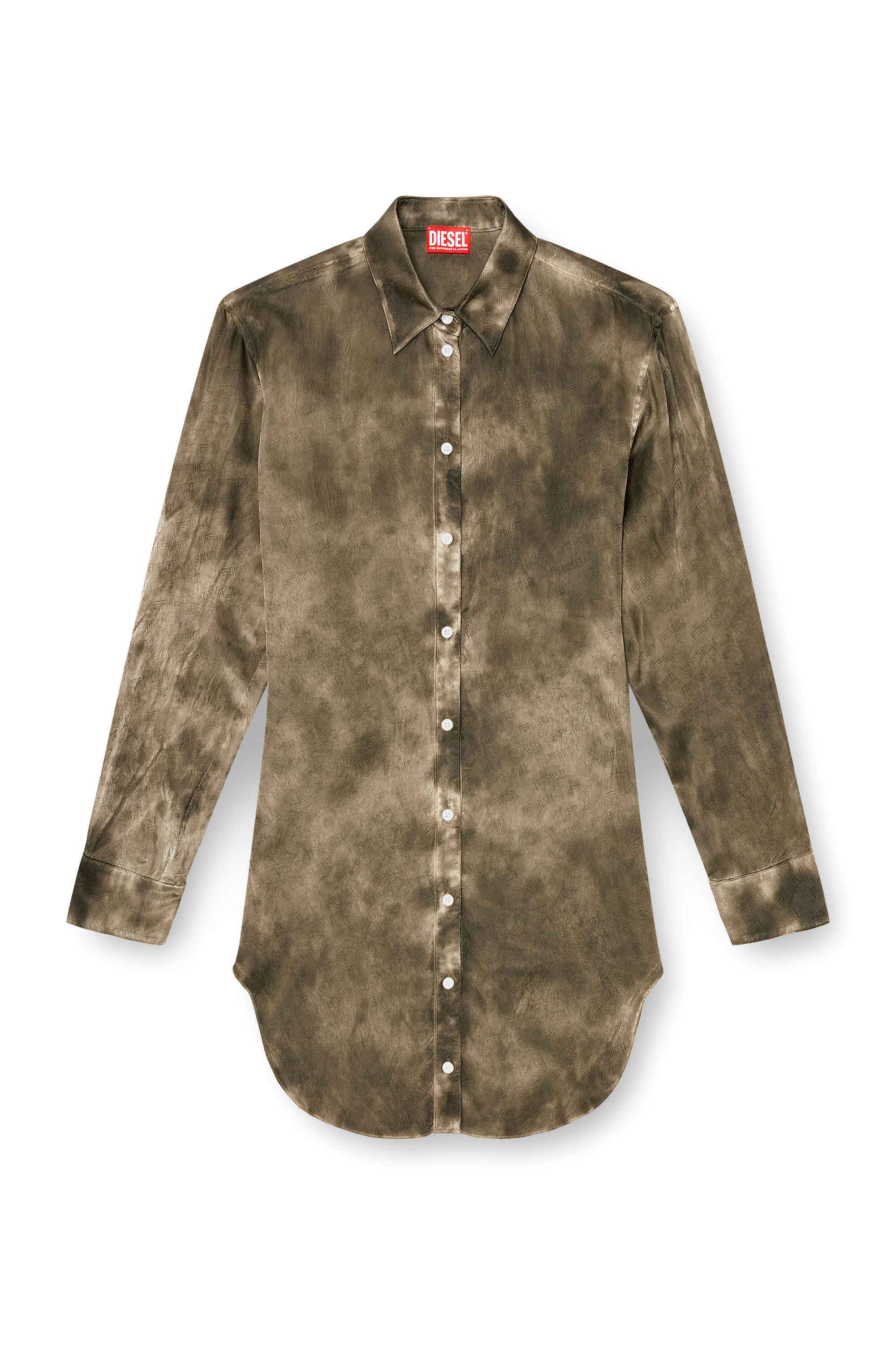 LONG SHIRT IN LOGO-JACQUARD CRINKLED SATIN - 1