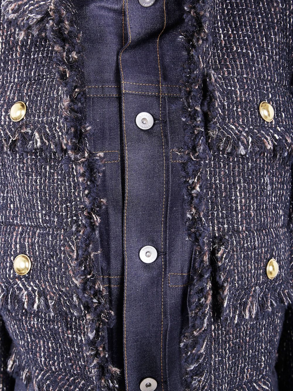 tweed-panel denim jacket - 3