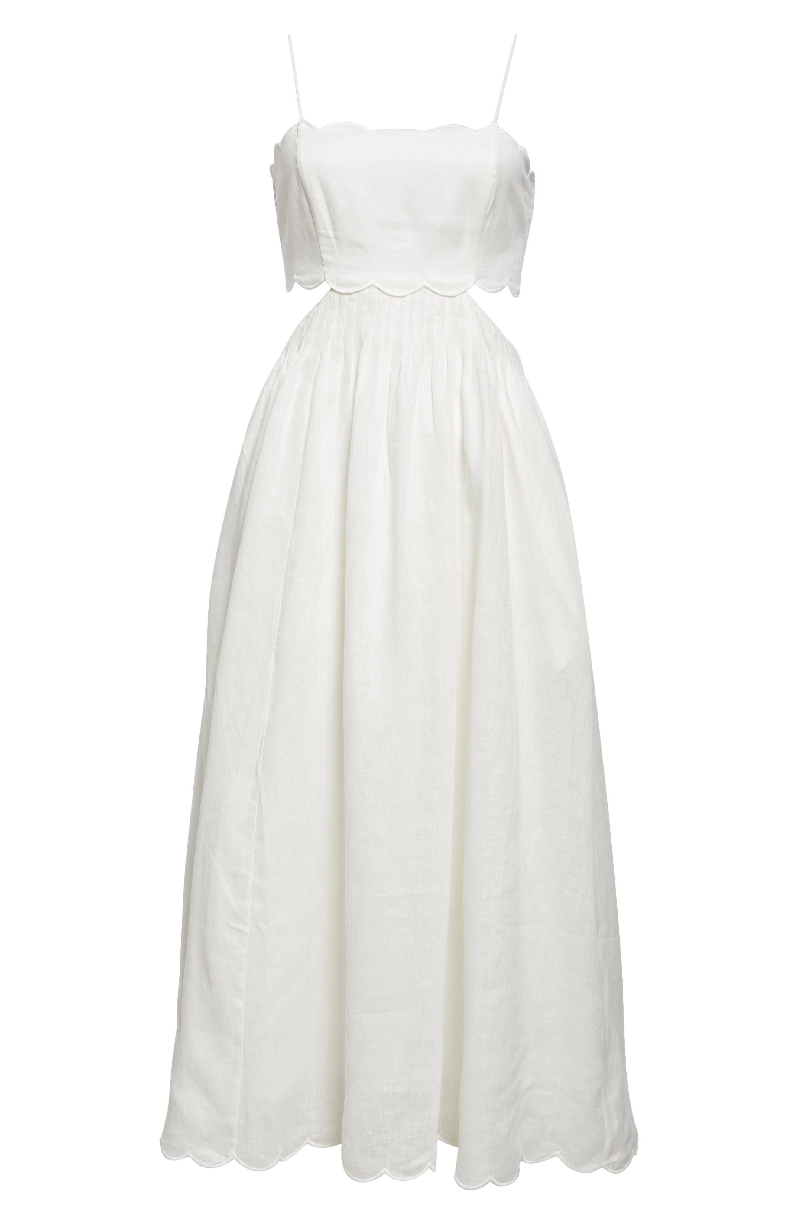 Zimmermann Rhiannon Corset Bodice Scallop Linen Midi Sundress in Ivory at Nordstrom - 5