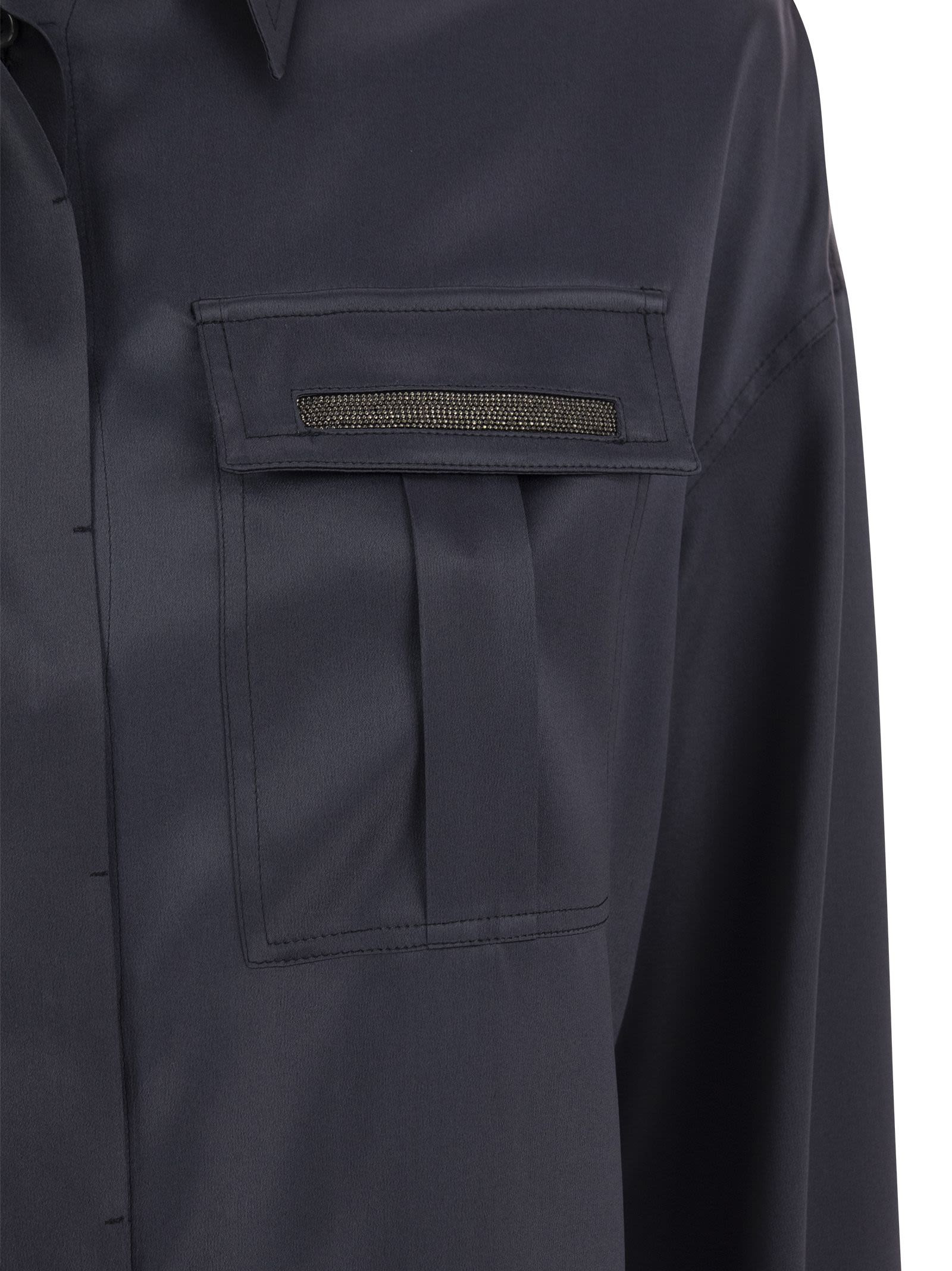 Brunello Cucinelli Women Stretch Silk Satin Shirt With Shiny Pockets - 4
