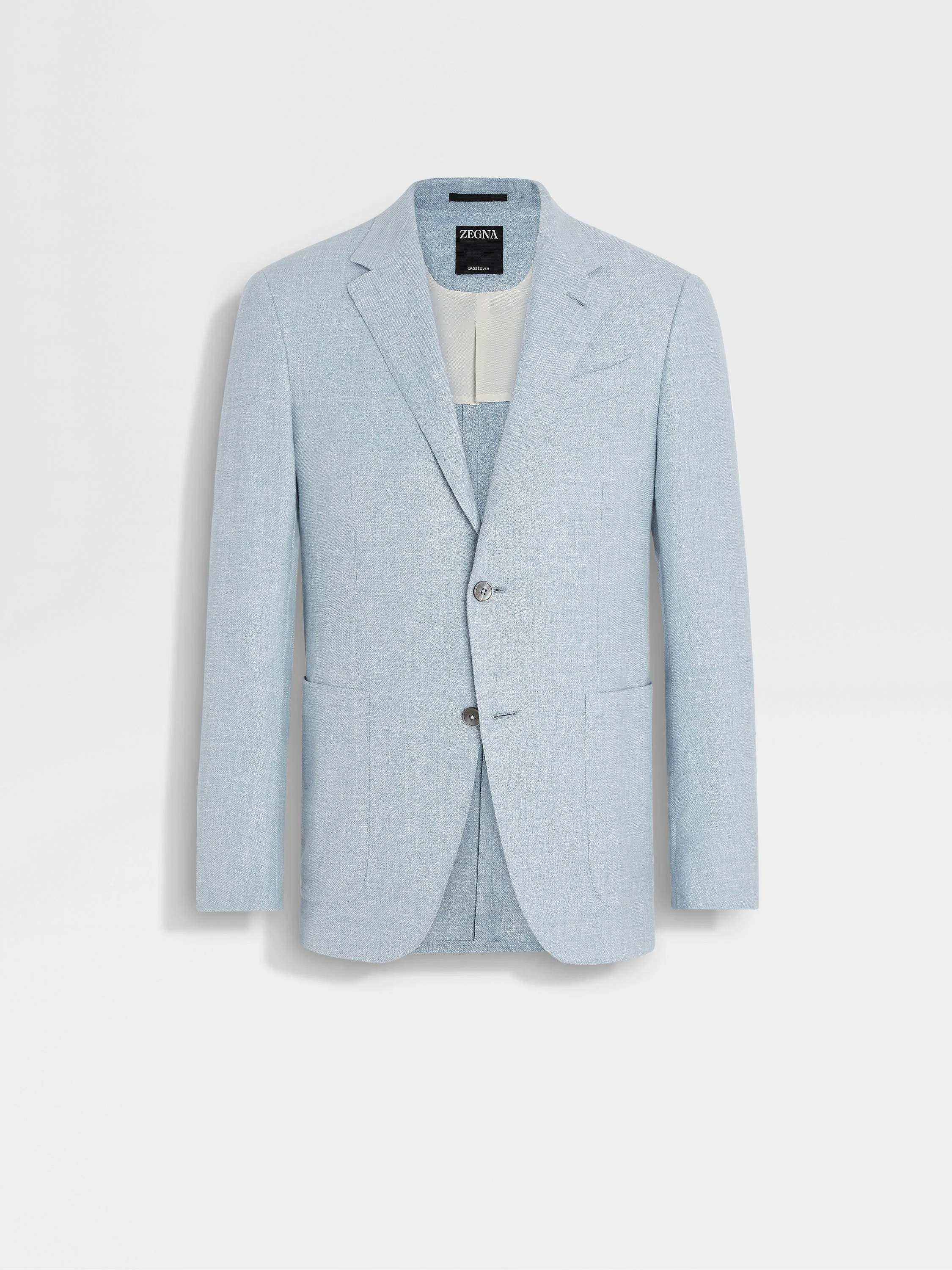 LIGHT BLUE CROSSOVER LINEN WOOL AND SILK BLEND JACKET - 1