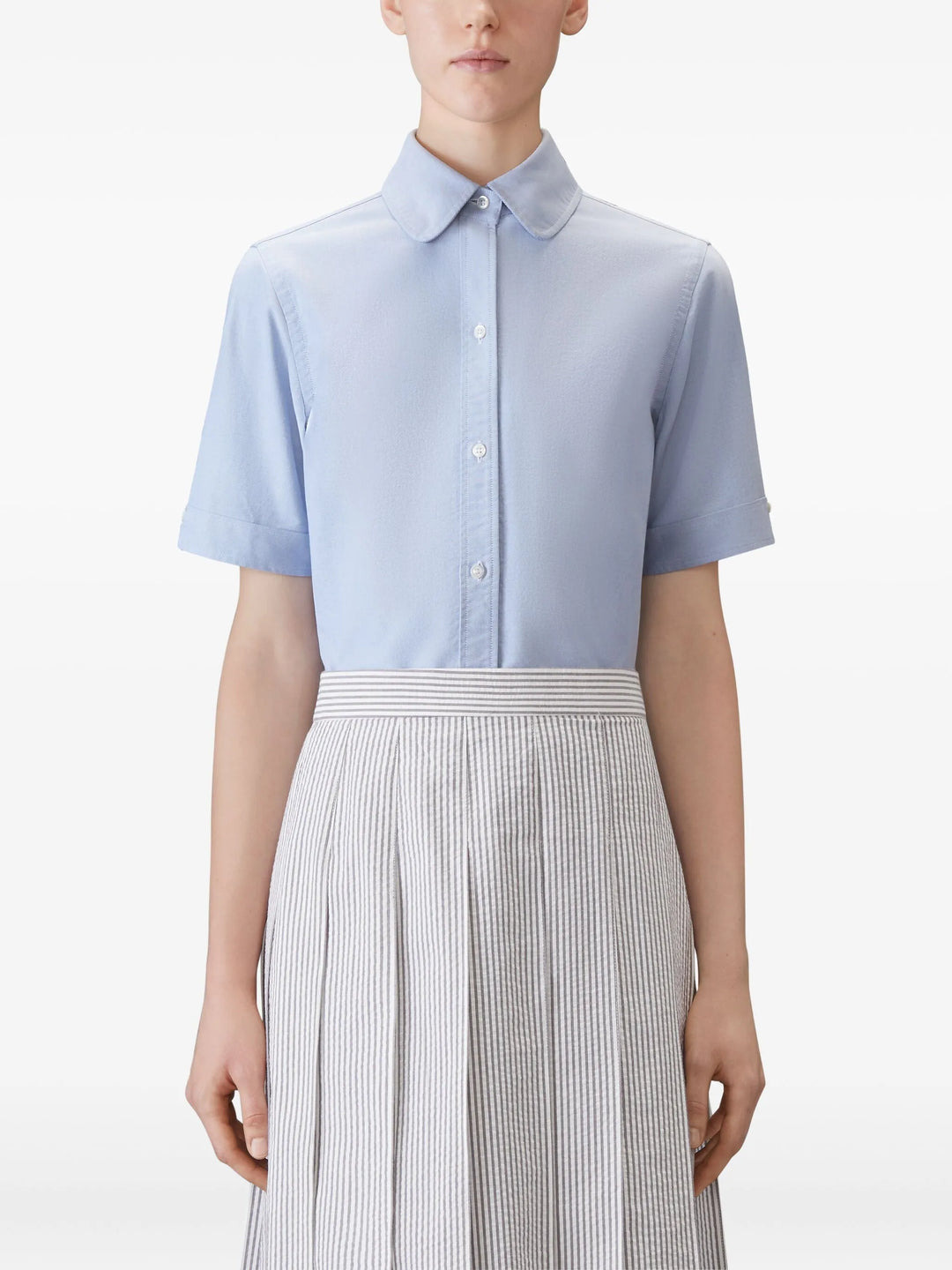 Oxford Round Collar Short Sleeve Shirt Women - 3